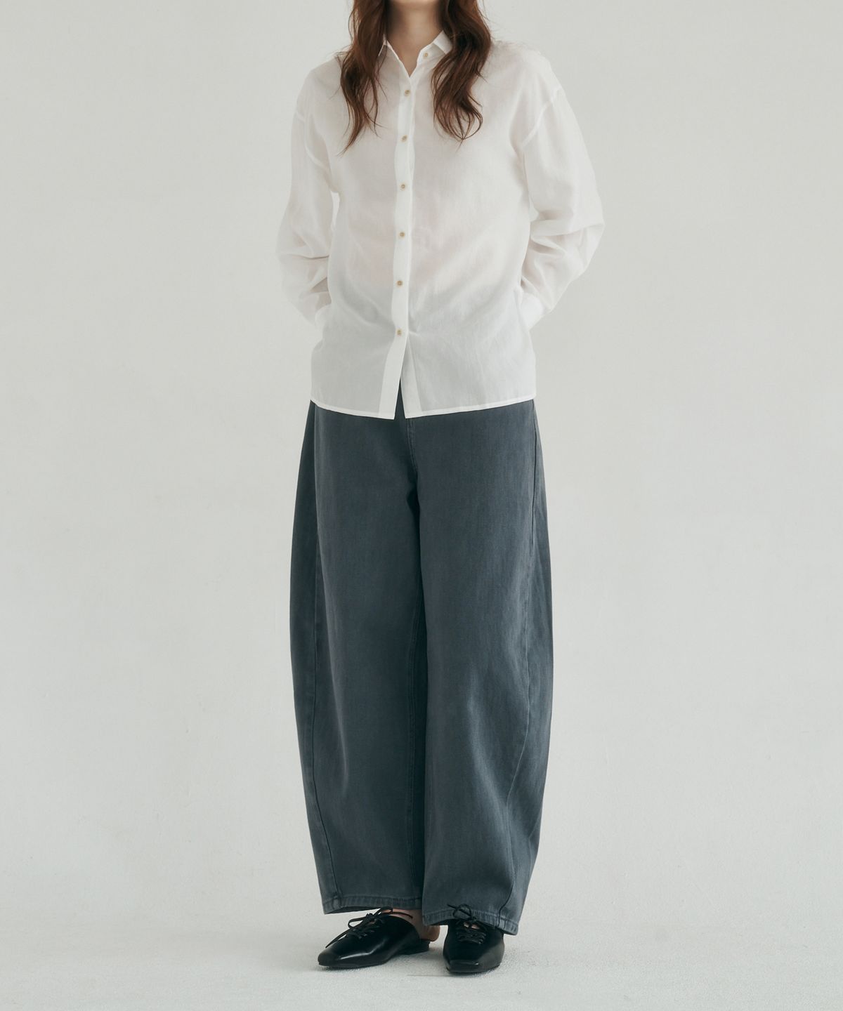 로시로우(LOSSYROW) Curved wide denim pants  blue charcoal