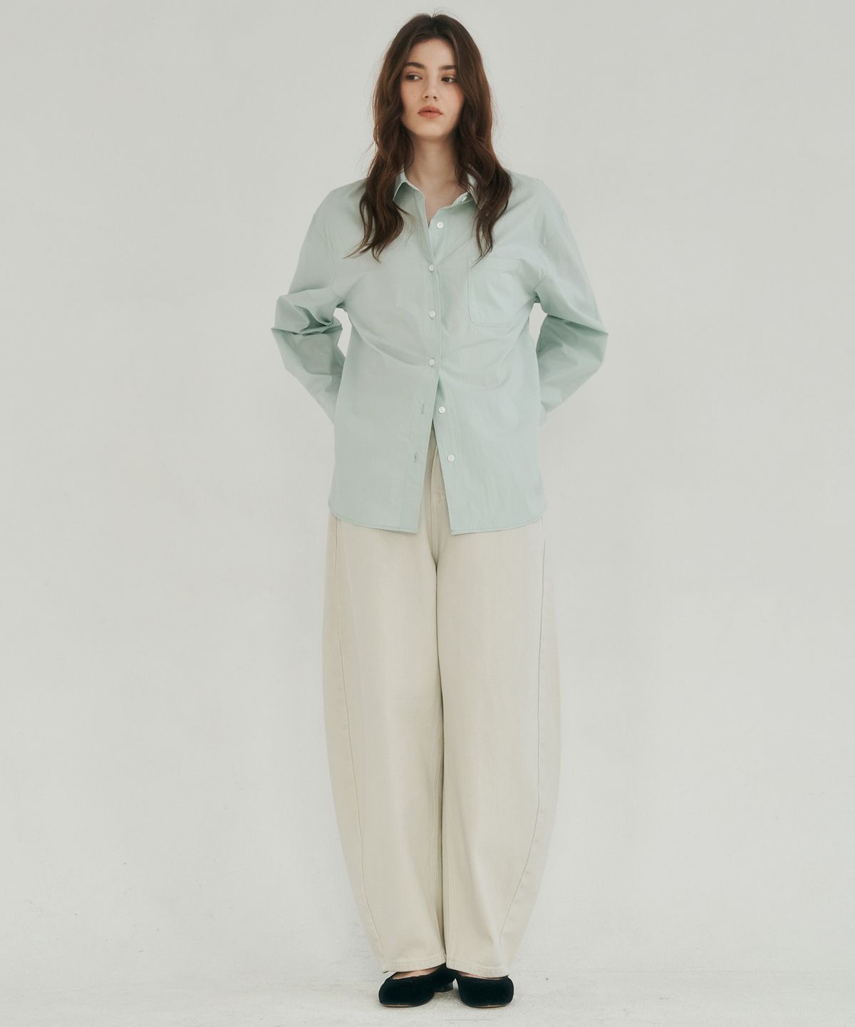 로시로우(LOSSYROW) Curved wide denim pants beige