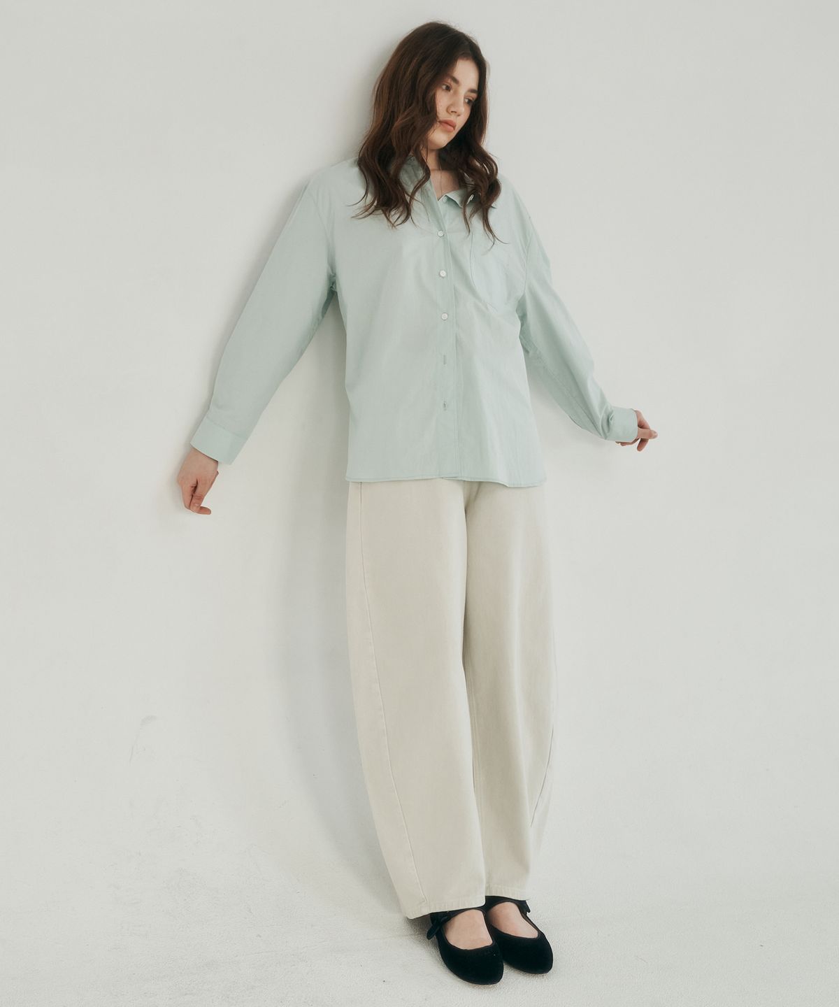 로시로우(LOSSYROW) Curved wide denim pants beige