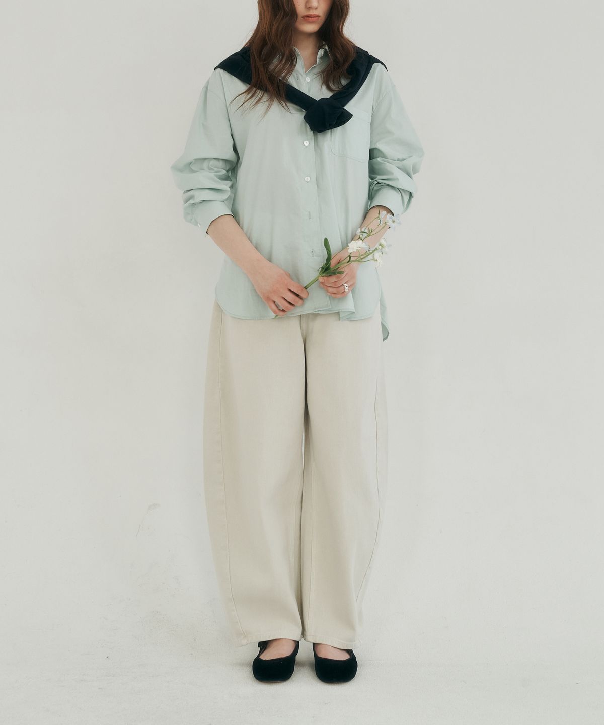 로시로우(LOSSYROW) Curved wide denim pants beige