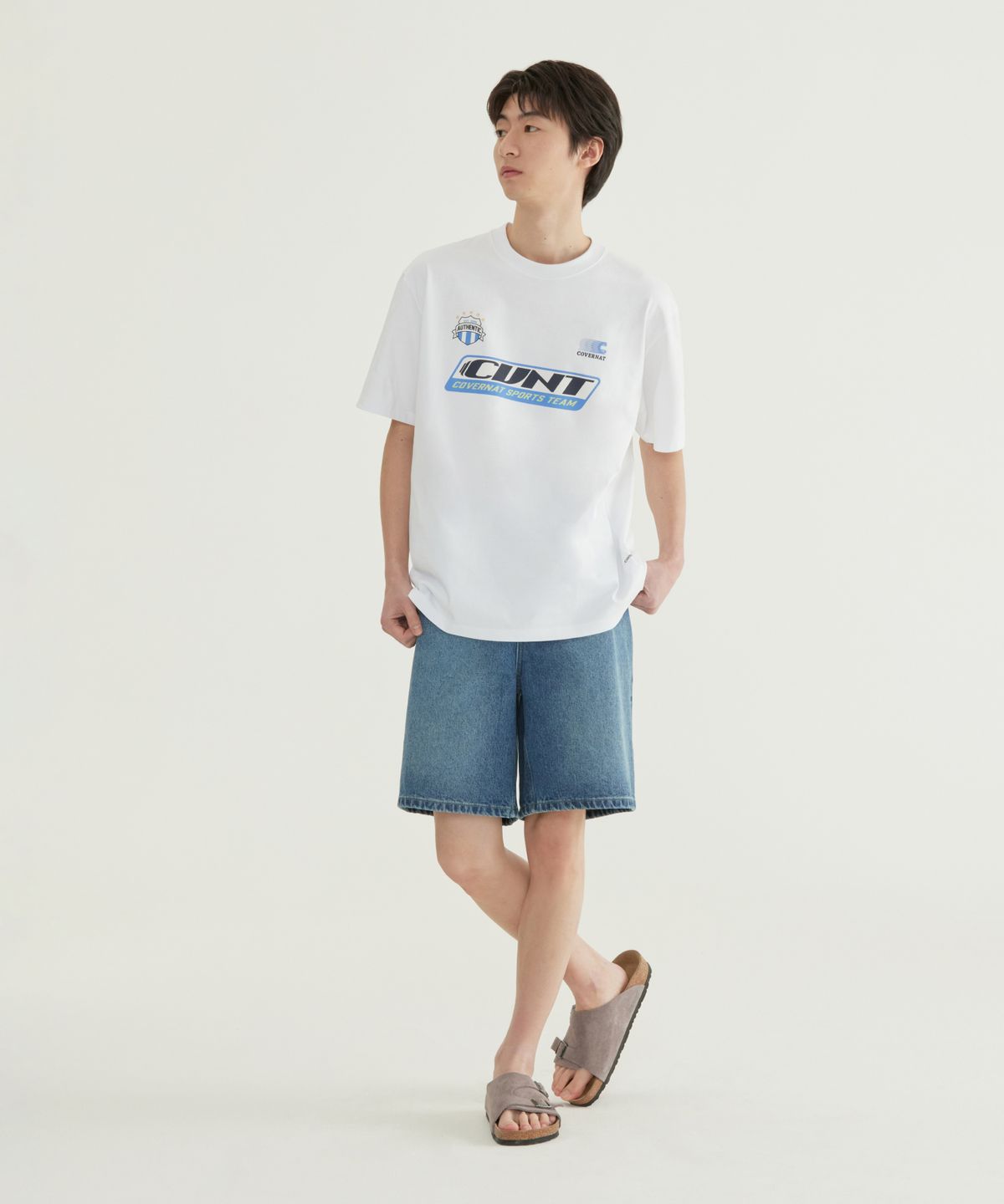 커버낫(COVERNAT) 쿨 코튼 풋볼 그래픽 티셔츠 화이트