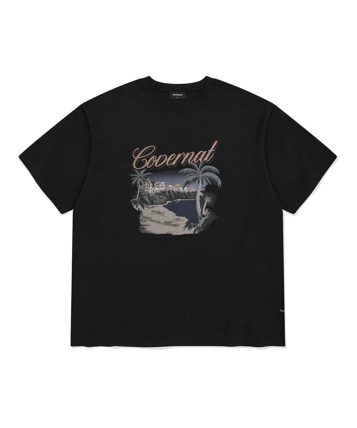 커버낫(COVERNAT) 쿨 코튼 트로피컬 그래픽 티셔츠 블랙