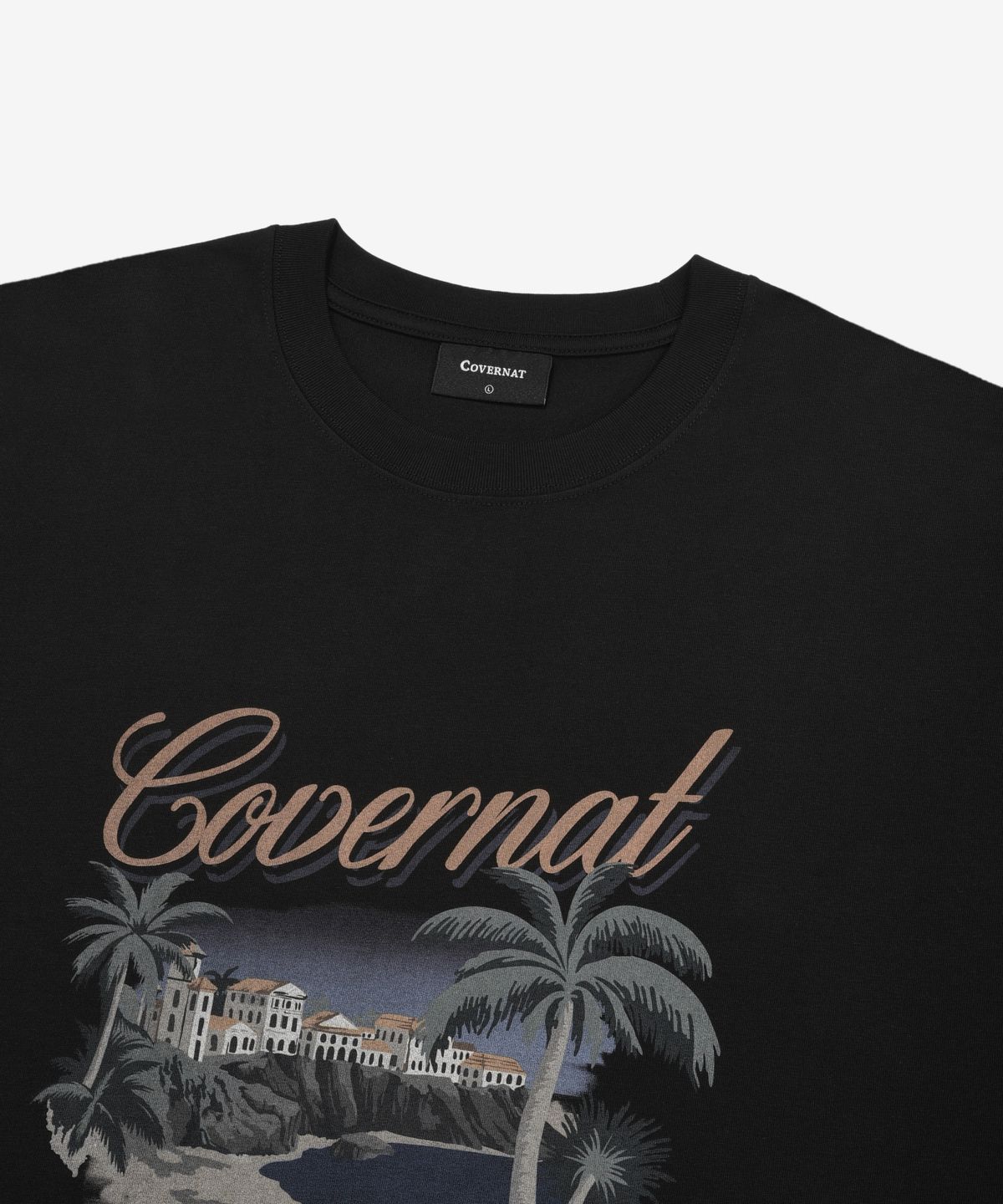 커버낫(COVERNAT) 쿨 코튼 트로피컬 그래픽 티셔츠 블랙