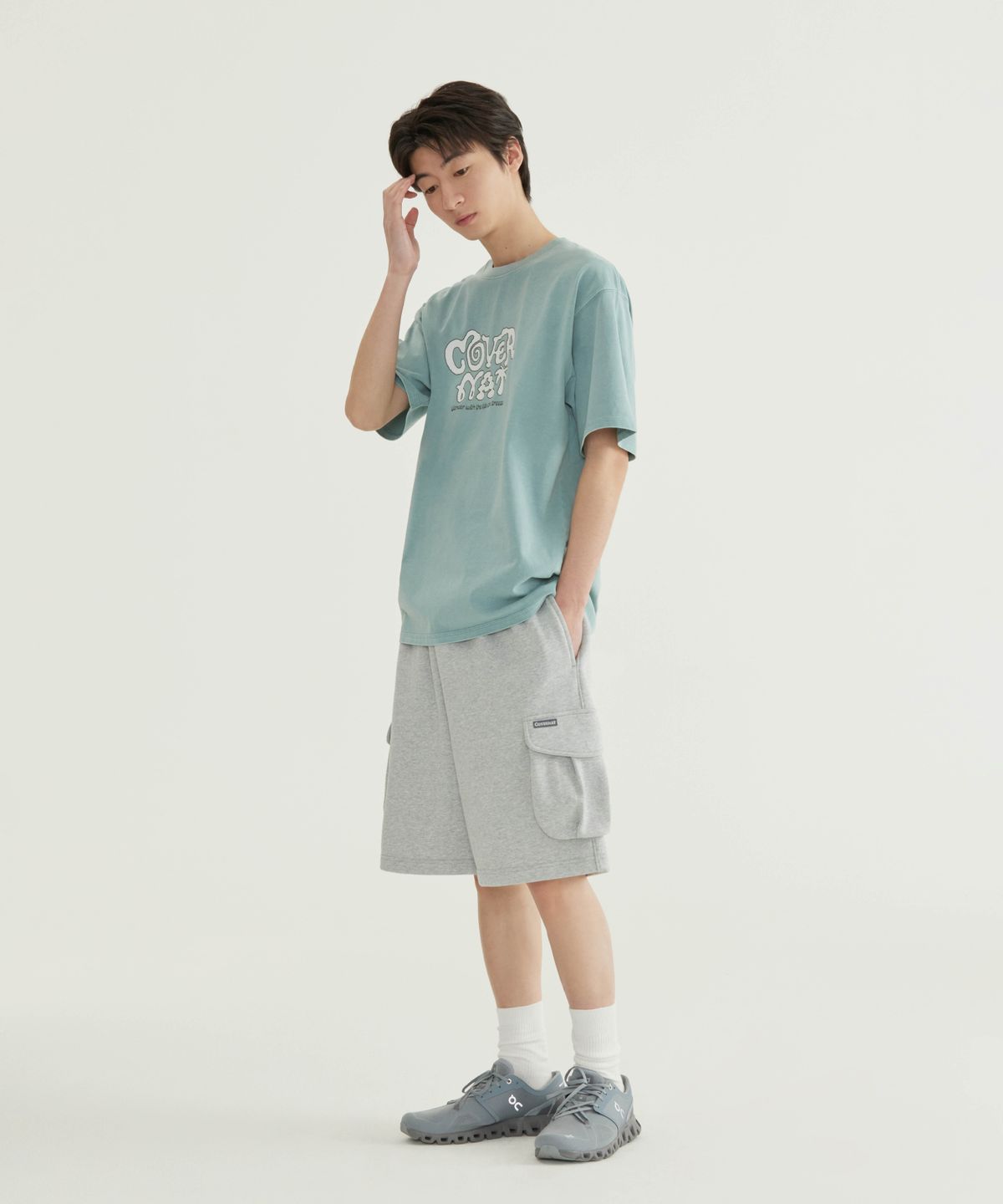 커버낫(COVERNAT) 레트로 로고 그래픽 다잉 티셔츠 차콜