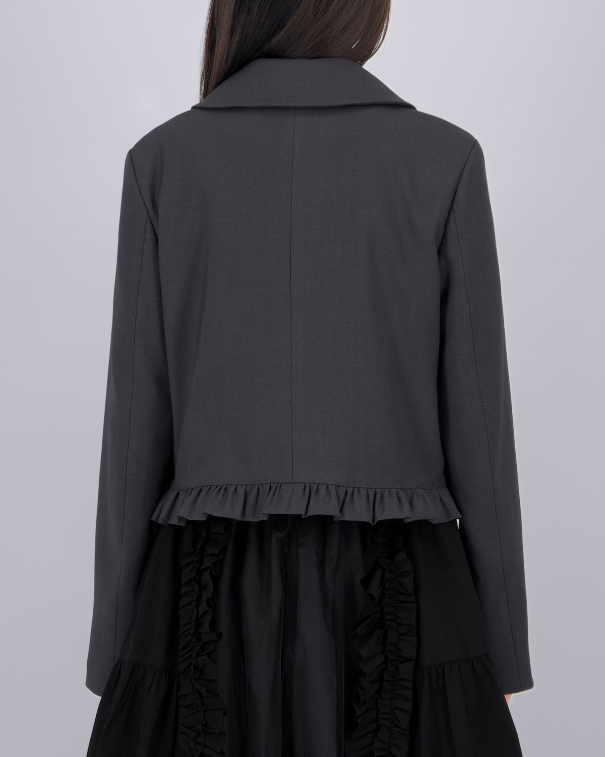 로액슈얼(LO AXUAL) PETER PAN COLLAR RIBBON JACKET_CHARCOAL