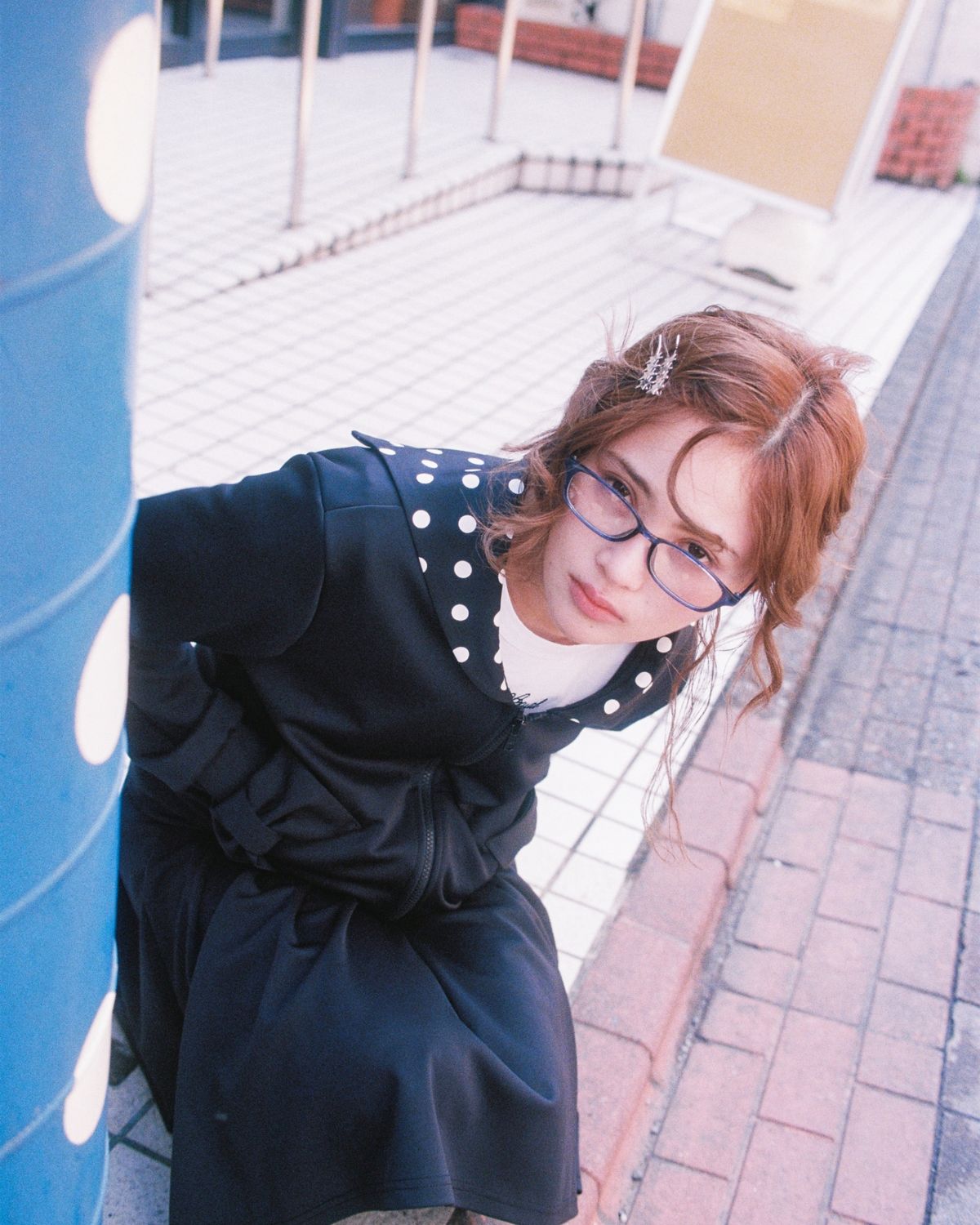 로액슈얼(LO AXUAL) DOT SAILOR COLLAR RIBBON ZIP UP_BLACK
