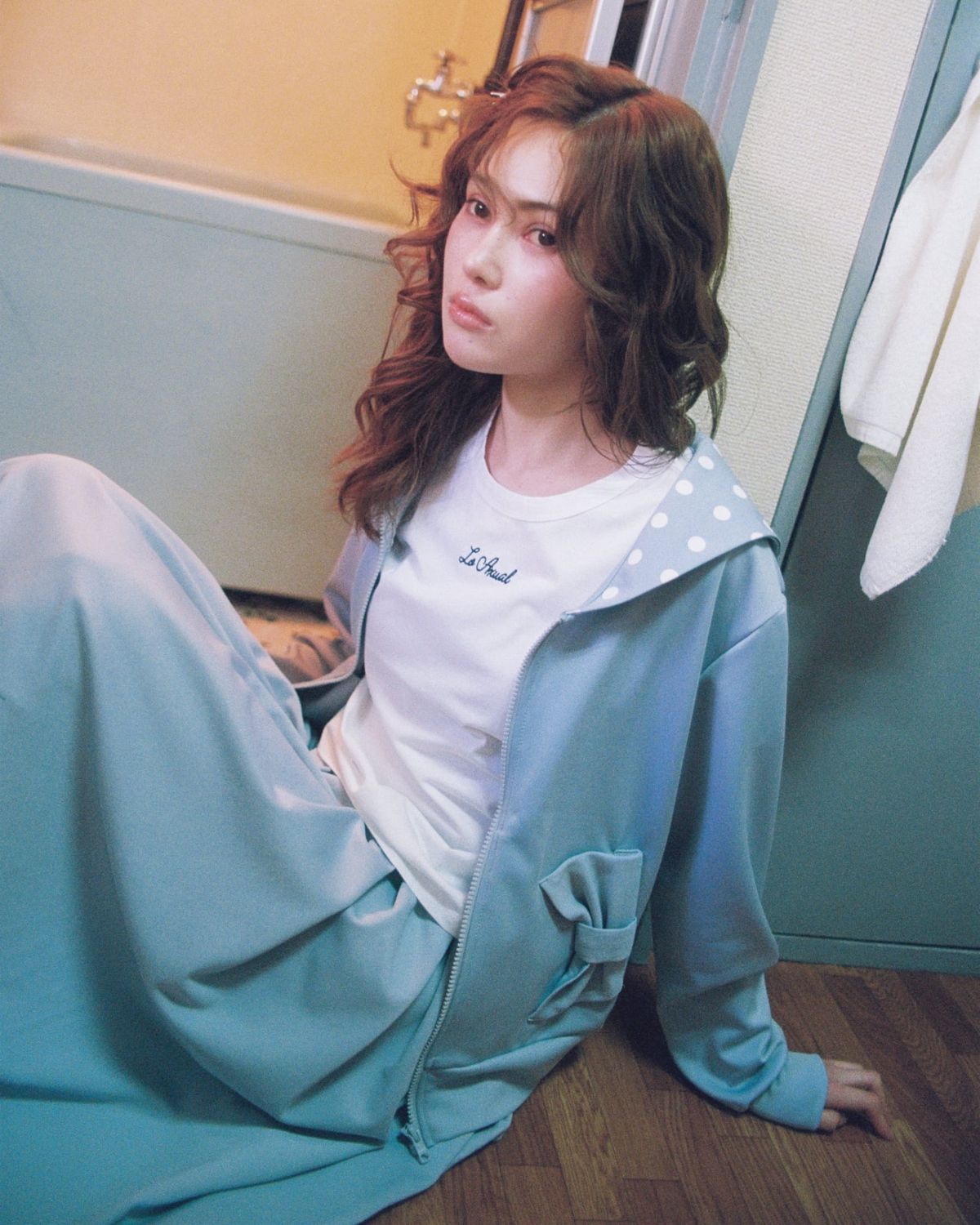 로액슈얼(LO AXUAL) DOT SAILOR COLLAR RIBBON ZIP UP_ICY BLUE