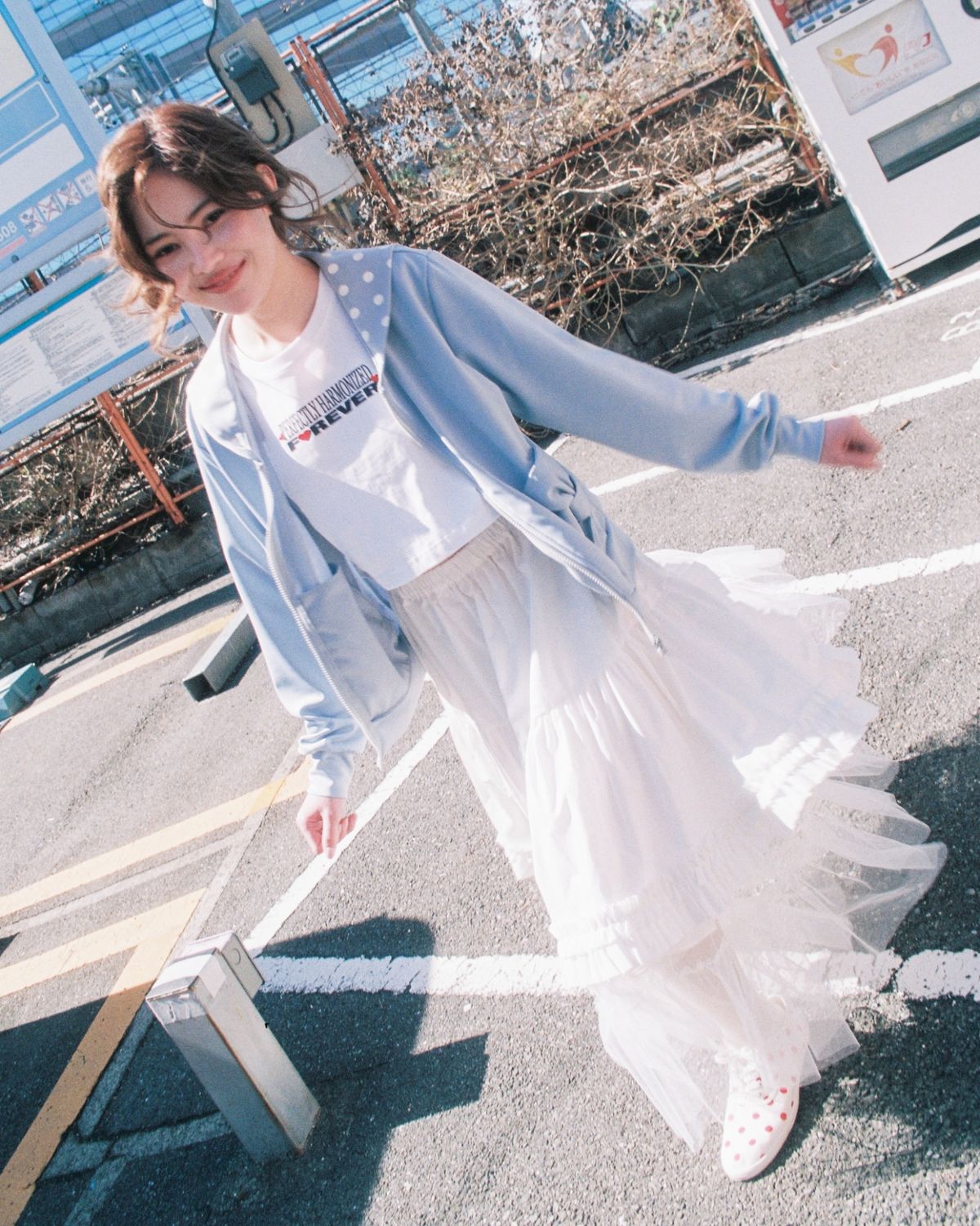 로액슈얼(LO AXUAL) DOT SAILOR COLLAR RIBBON ZIP UP_ICY BLUE