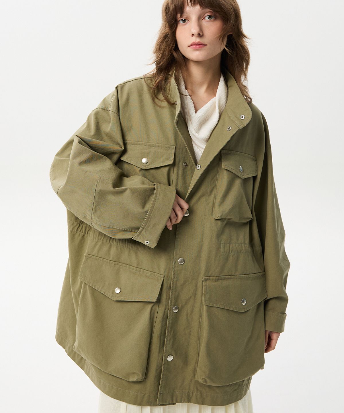 미드앤로우(MIDNLOW) Oversized Military Jacket (Khaki)