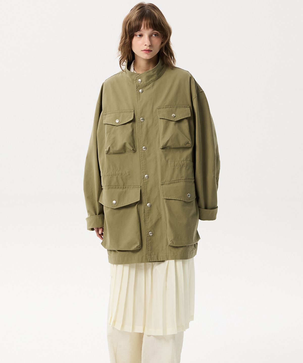 미드앤로우(MIDNLOW) Oversized Military Jacket (Khaki)