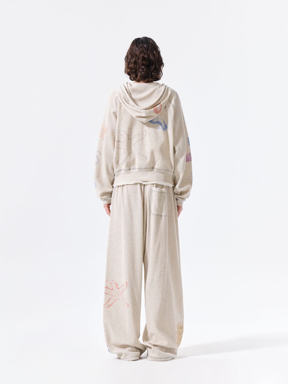MUSINSA | MATIN KIM SKETCH GRAFFITI WAFFLE HOODY ZIP UP IN LIGHT BEIGE