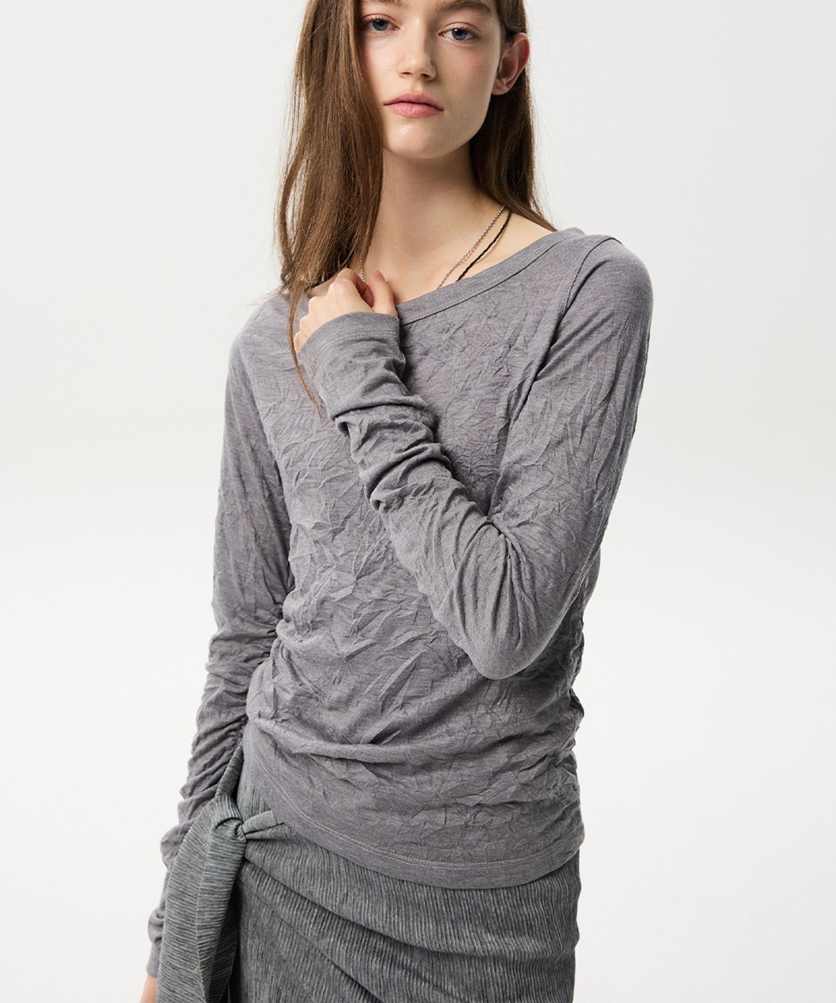 미드앤로우(MIDNLOW) Crinkle Long Sleeve T-shirts (Grey)