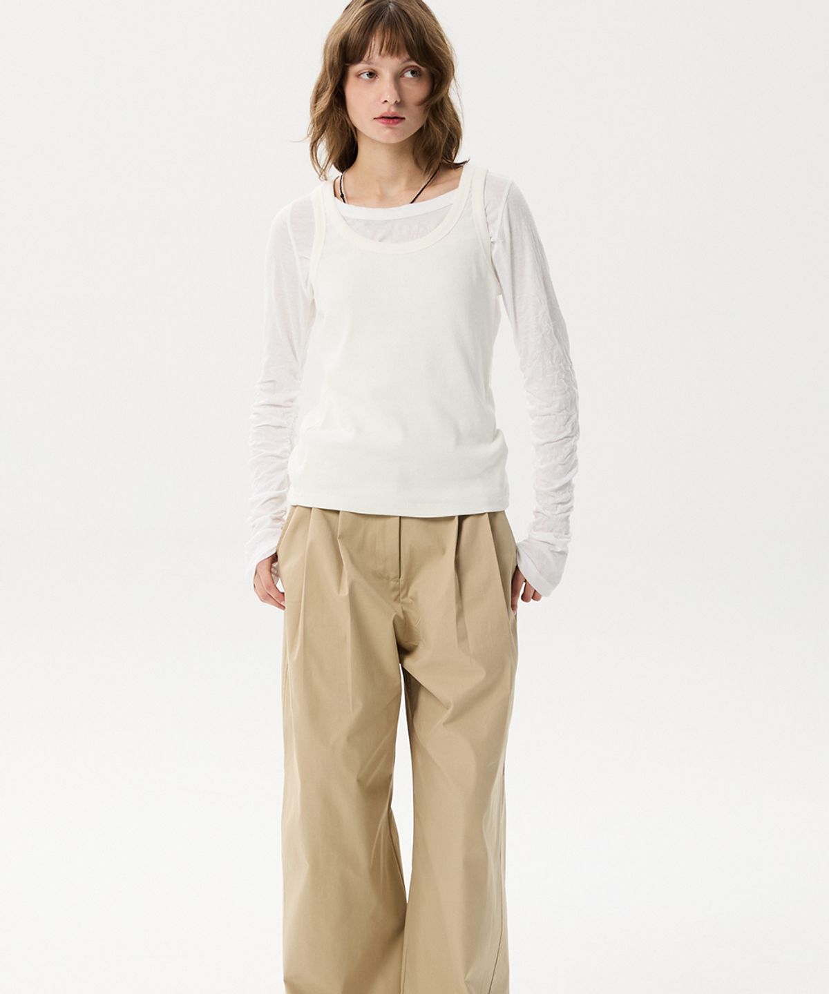 미드앤로우(MIDNLOW) Crinkle Long Sleeve T-shirts (White)