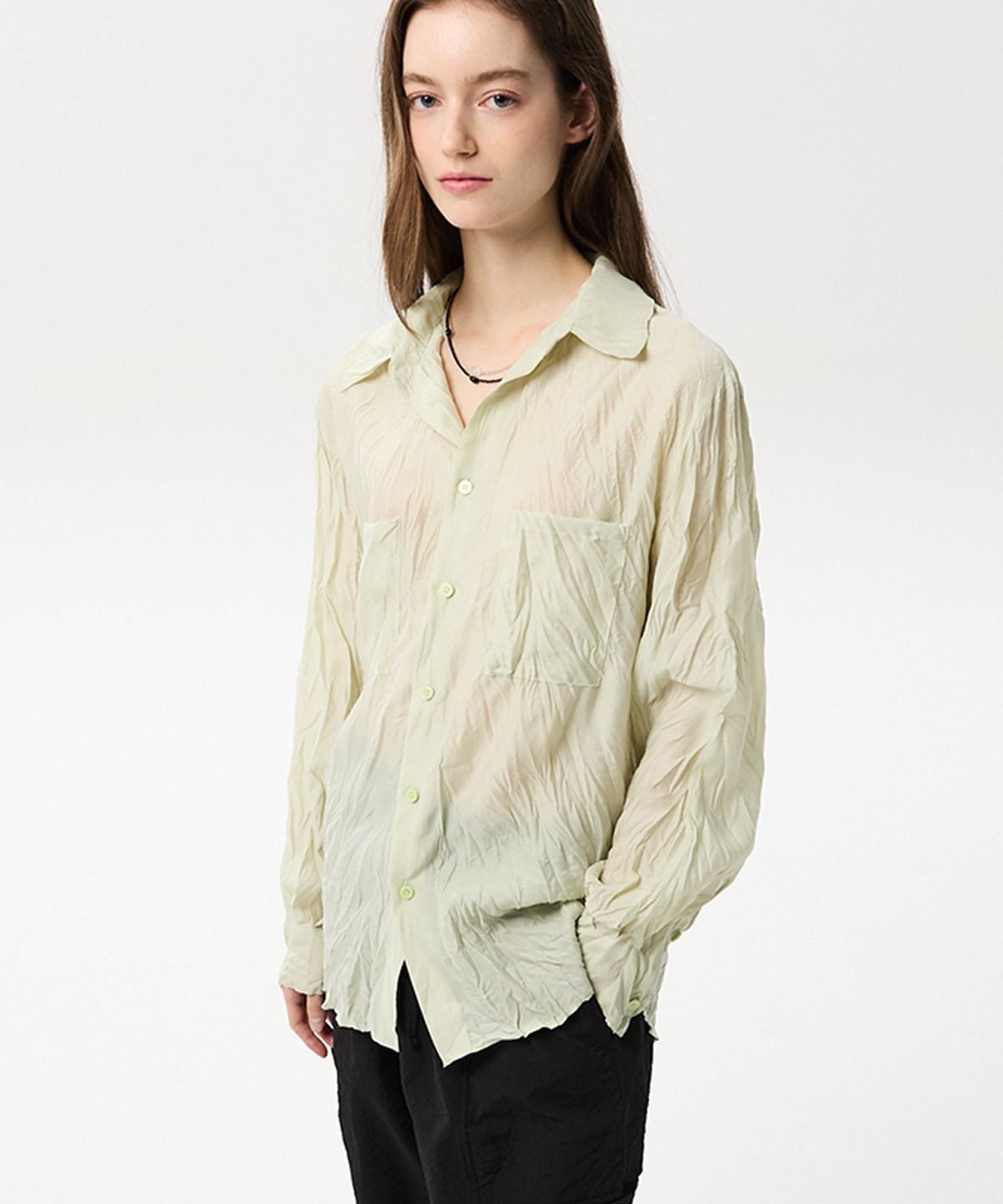 미드앤로우(MIDNLOW) Crinkle Long Sleeve Shirts(Green)