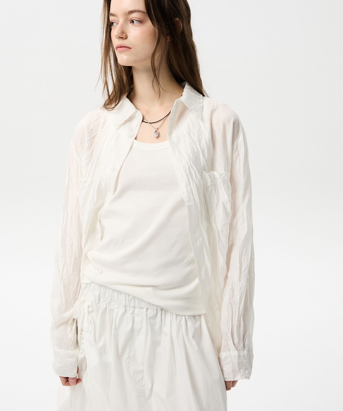 미드앤로우(MIDNLOW) Crinkle Long Sleeve Shirts (White)