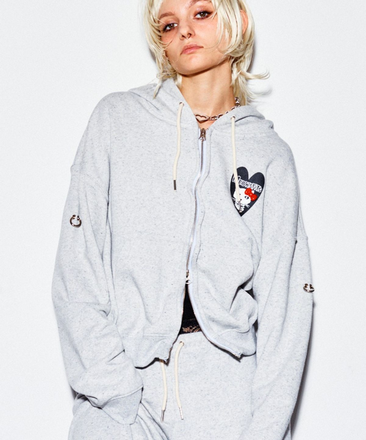 하이타이드 프랭키(HIGHTIDEFRANKIE) MEOWSFITS Crop Wire Zip-Up Hoodie Gray