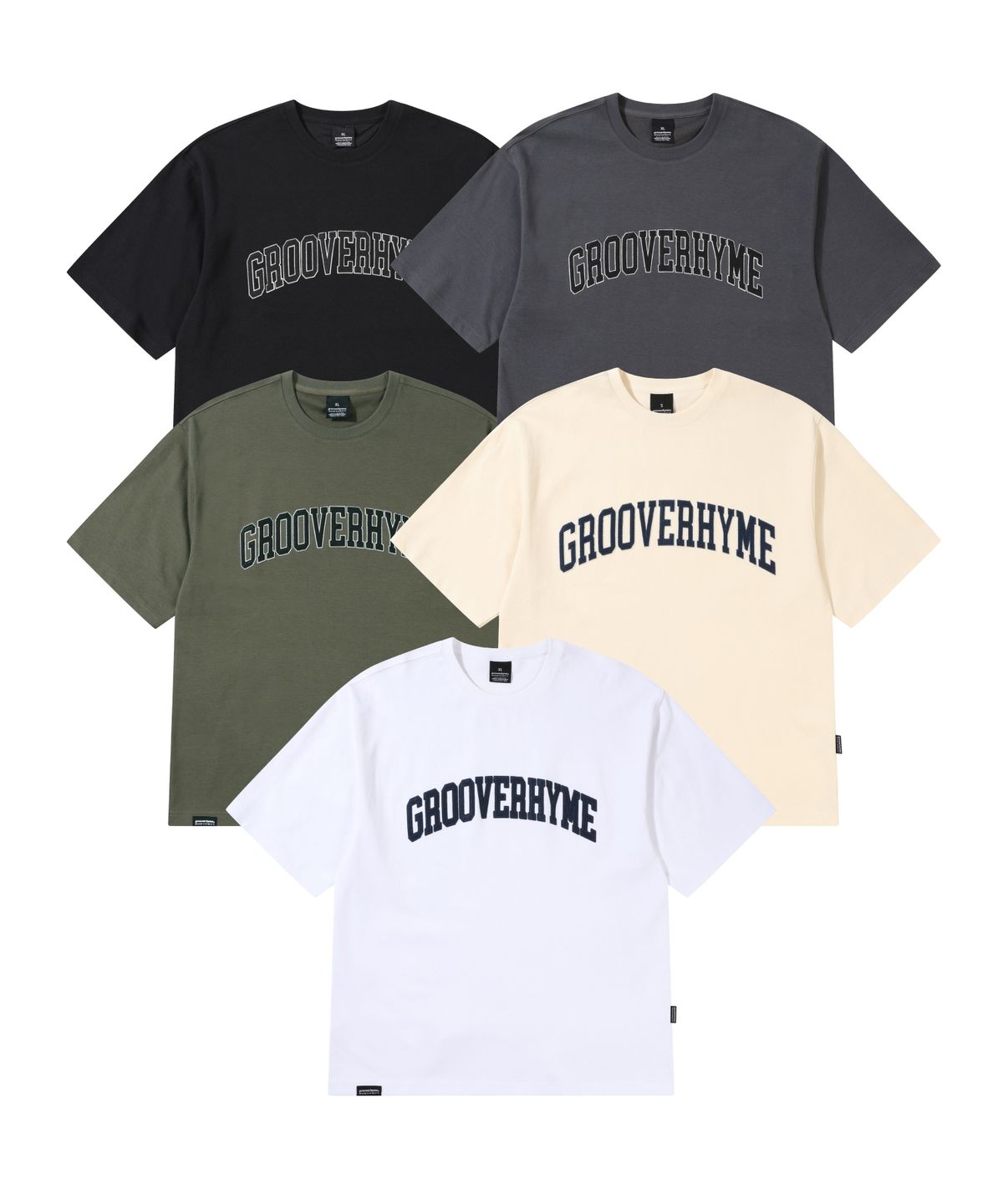 그루브라임(GROOVE RHYME) 매쉬쭈리 아플리케 로고 반팔 티셔츠 (5COLOR) (FRBMCTR702M)