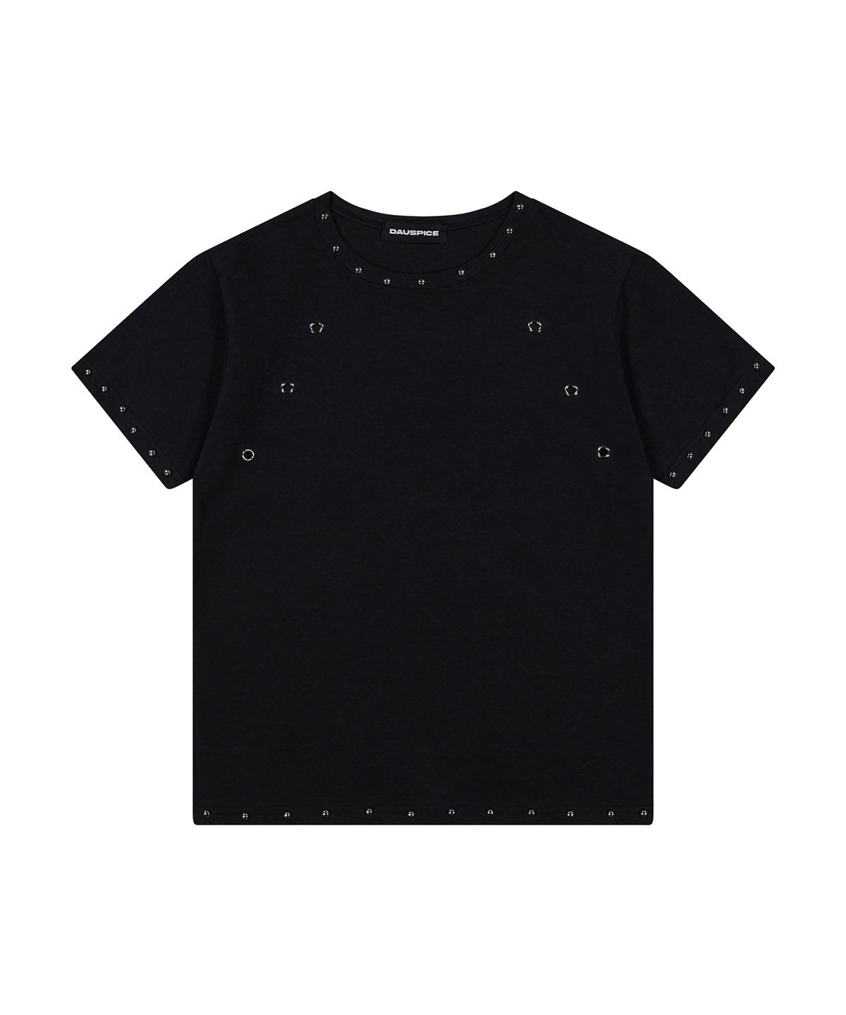 디오스피스(DAUSPICE) (DUC) Eyelet Stud Semi-Crop T-Shirt Black
