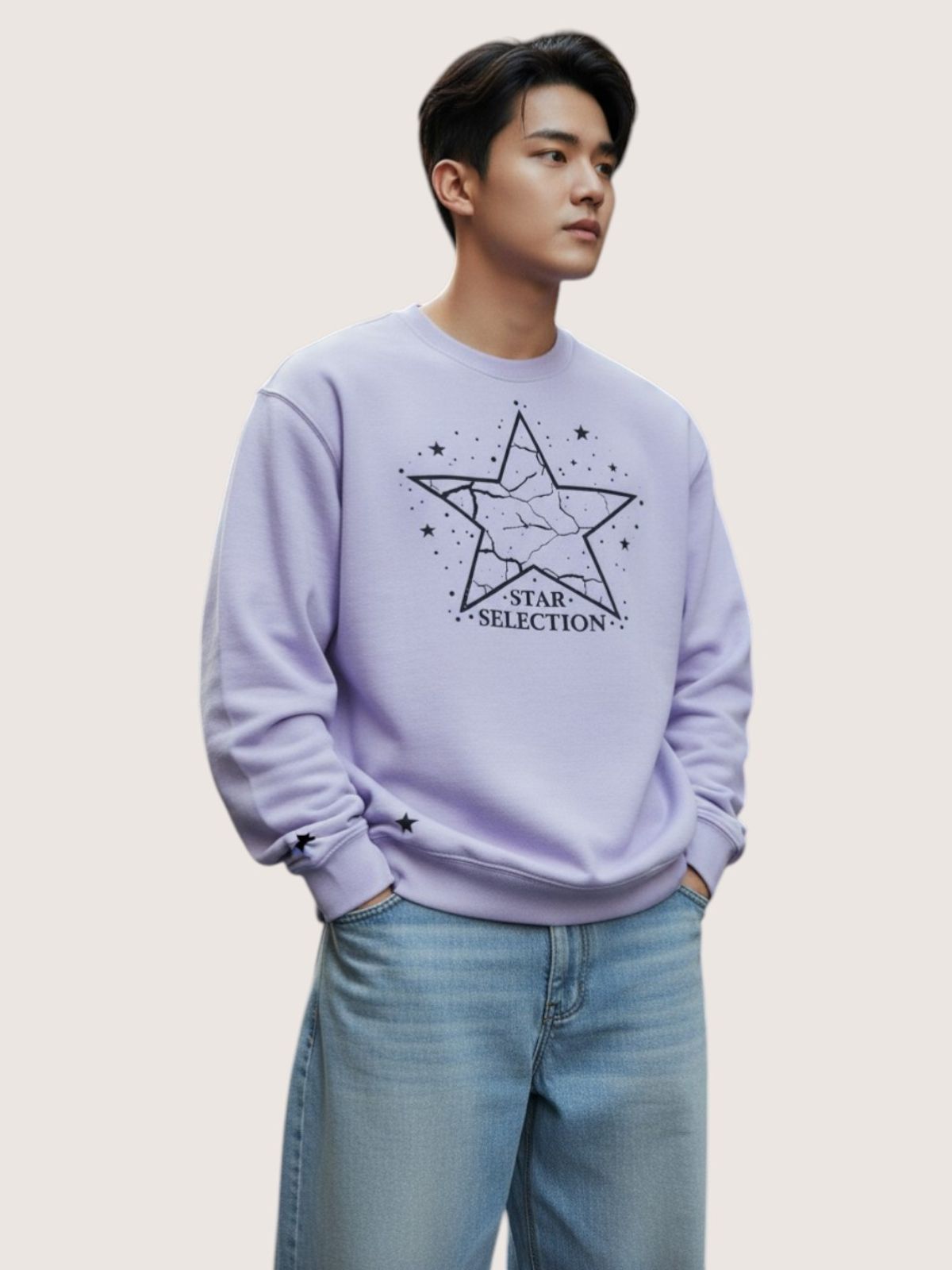 지블랙(ZBLACK) 스타셀렉션 위드 스타 맨투맨 라이트 퍼플