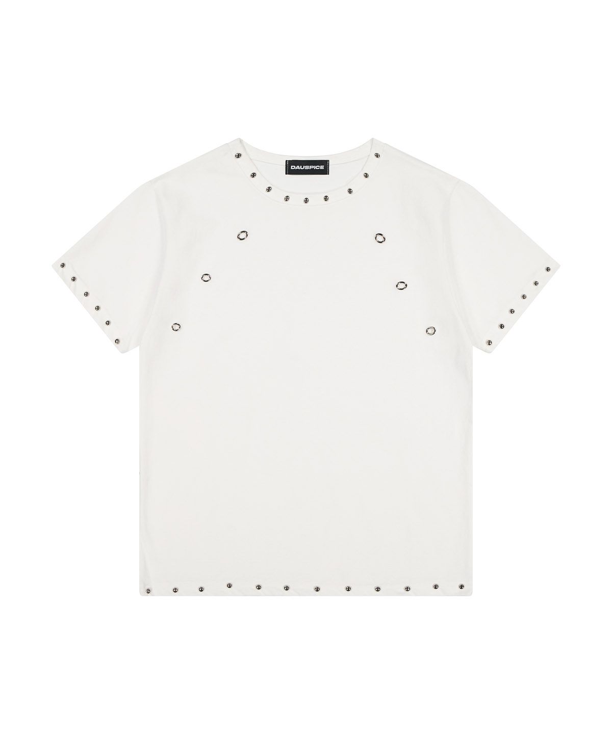디오스피스(DAUSPICE) (DUC) Eyelet Stud Semi-Crop T-Shirt White