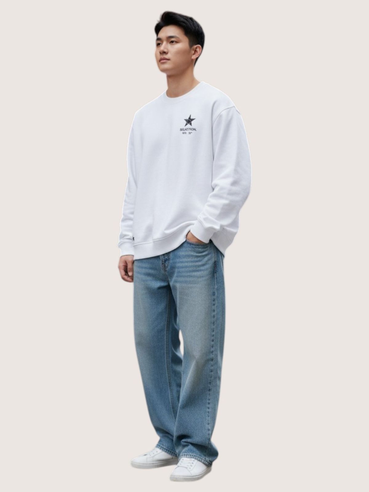 지블랙(ZBLACK) 스타셀렉션 더블스타 맨투맨 화이트