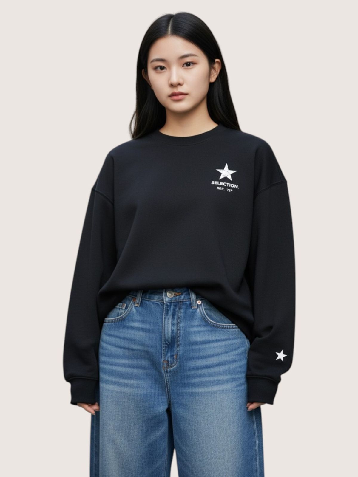 지블랙(ZBLACK) 스타셀렉션 더블스타 맨투맨 블랙