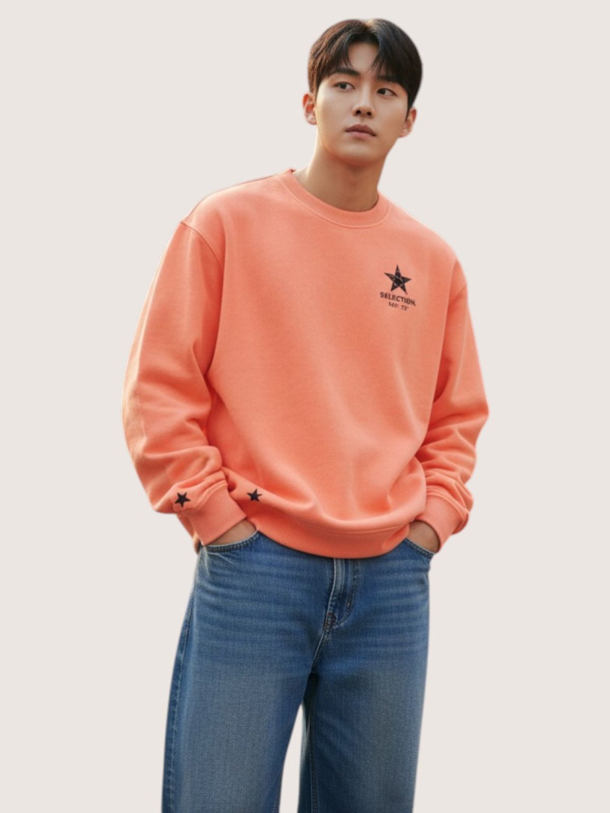 지블랙(ZBLACK) 스타셀렉션 더블스타 맨투맨 코랄