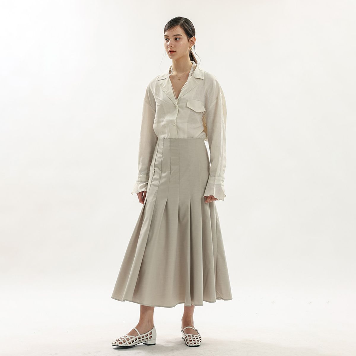 웬스데이딜라잇(WEDNESDAY DELIGHT) WD_Pleated long skirt_BEIGE