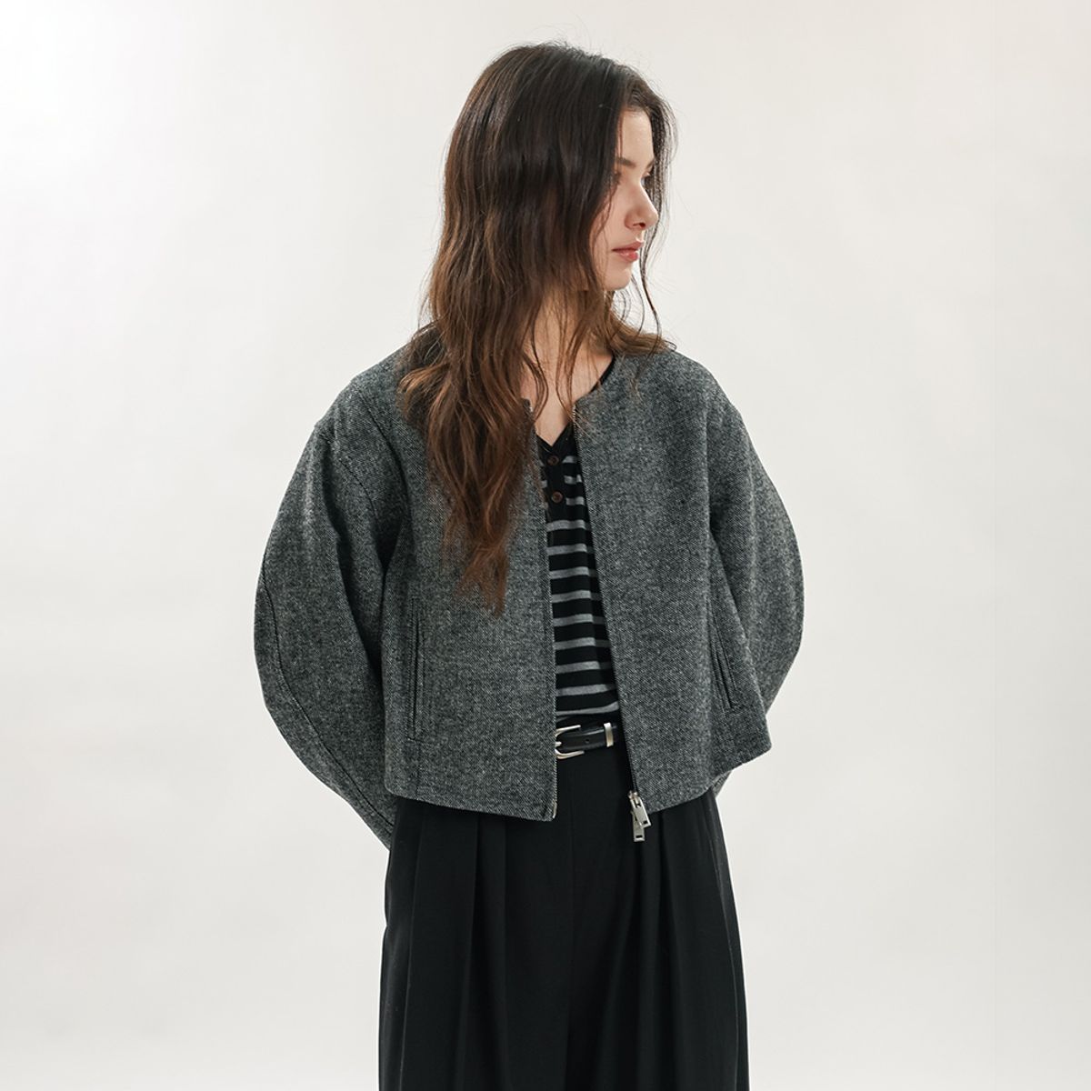 웬스데이딜라잇(WEDNESDAY DELIGHT) WD_Round neck cropped jacket_GRAY
