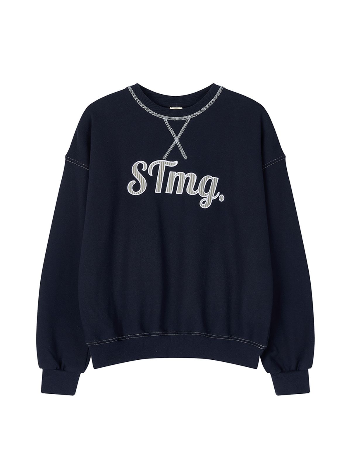 스트라이프마가린(STMG) 웨이브 스티치 아플리케 스웻 셔츠 네이비