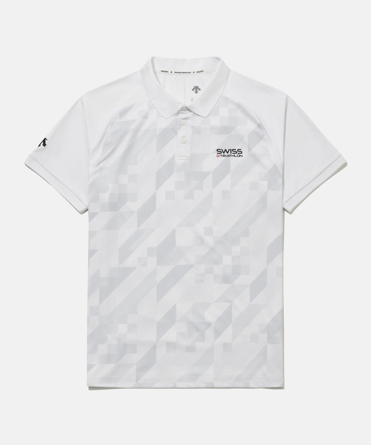 데상트(DESCENTE) 스위스 트라이애슬론 그래픽 폴로 반팔 티셔츠 화이트 SR221IPS55