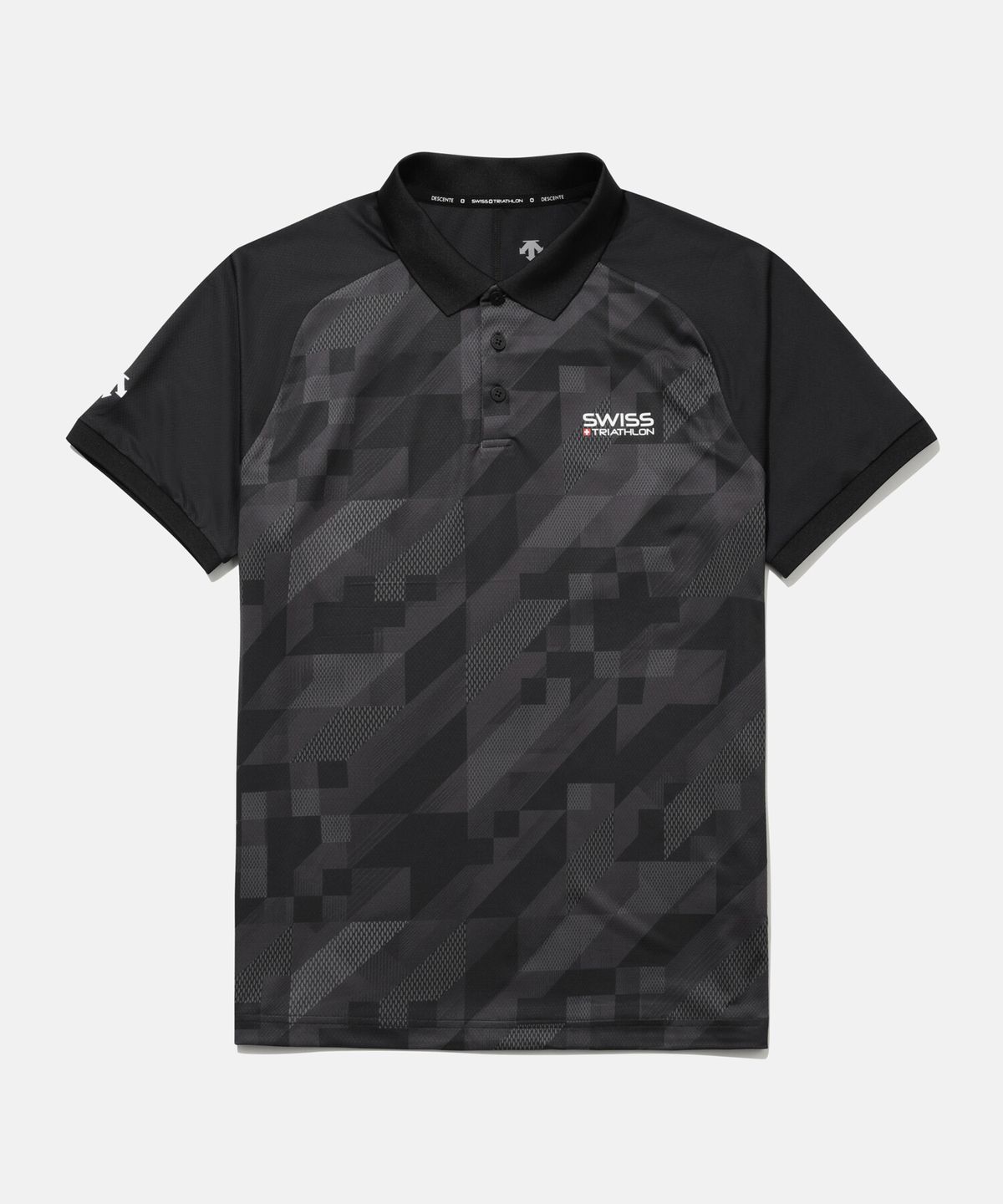데상트(DESCENTE) 스위스 트라이애슬론 그래픽 폴로 반팔 티셔츠 블랙 SR221IPS55