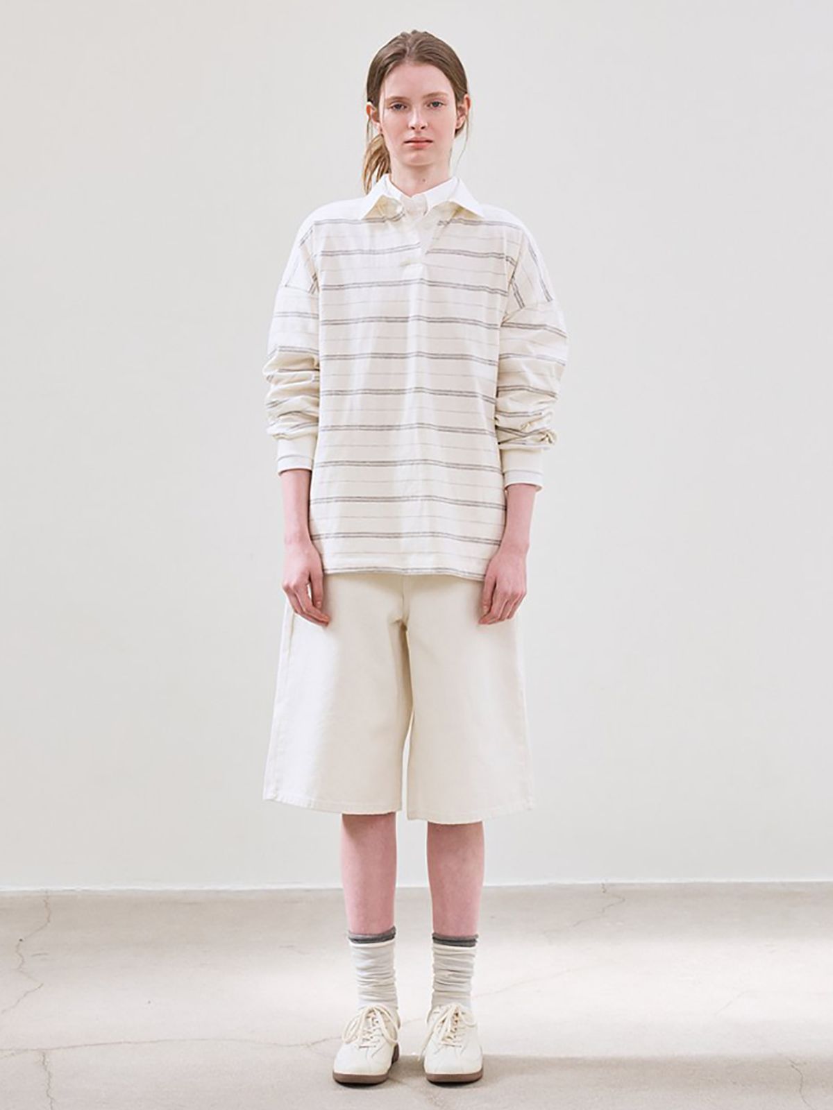 르(LE) stripe collared T-shirt (ivory)