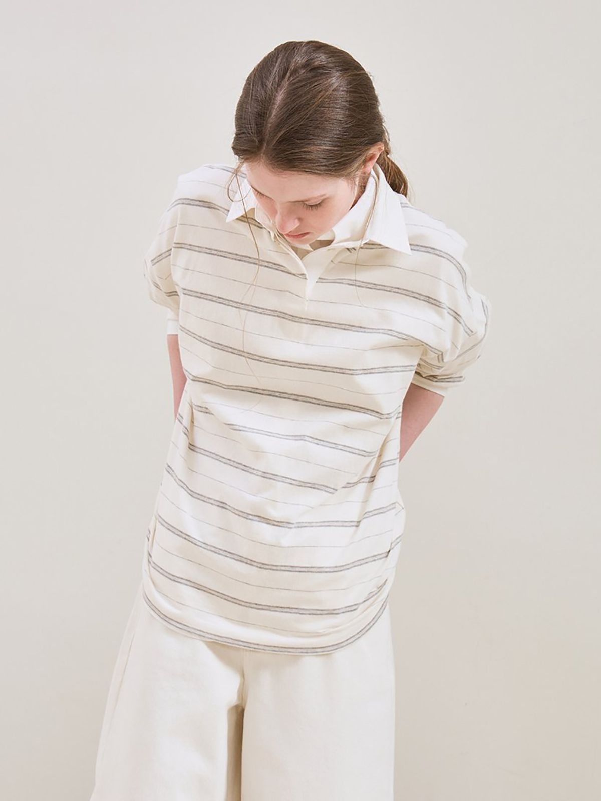 르(LE) stripe collared T-shirt (ivory)