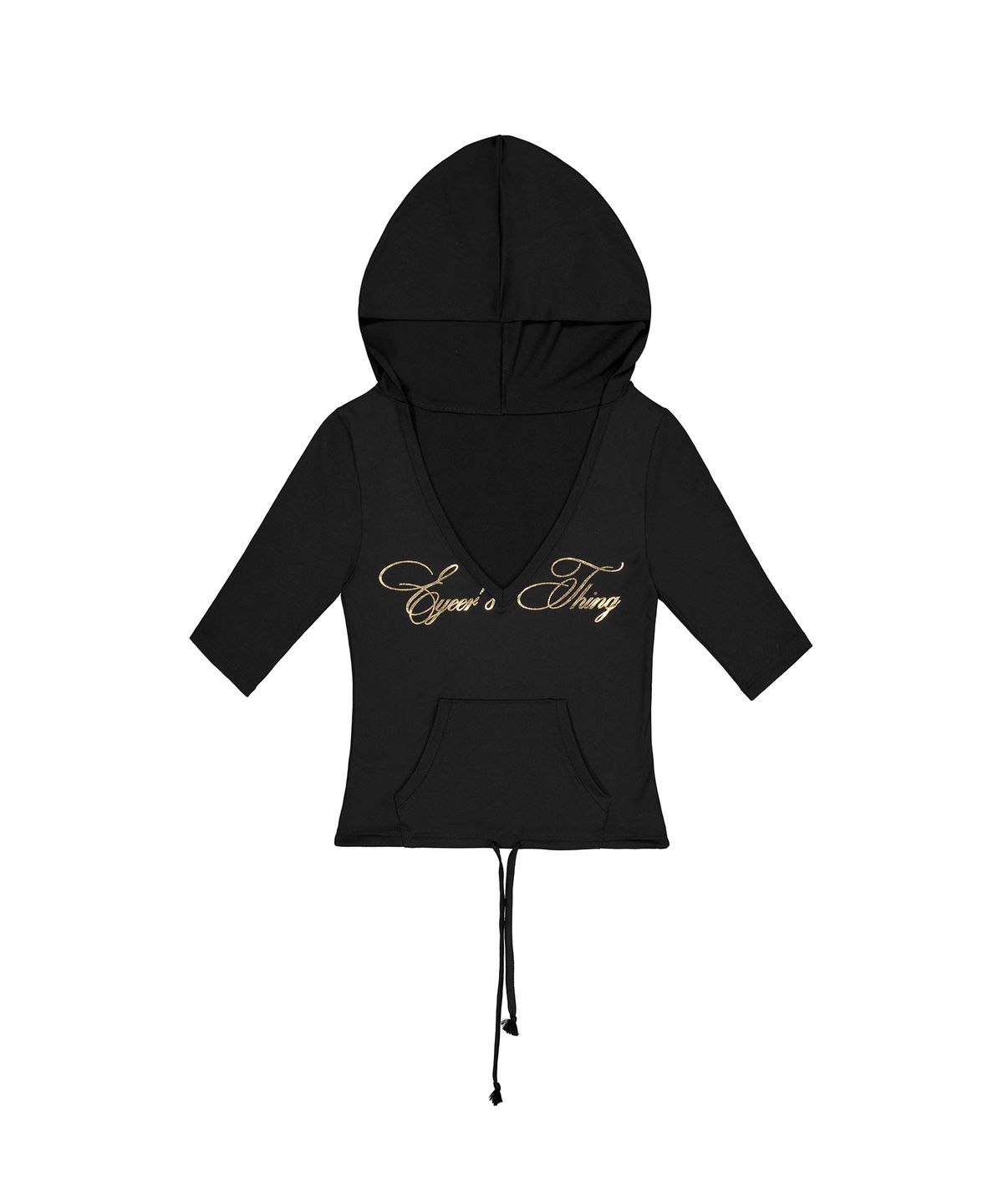 이와이이알(EYEER) Metal Logo V-neck Half Sleeve Hoodie - Black