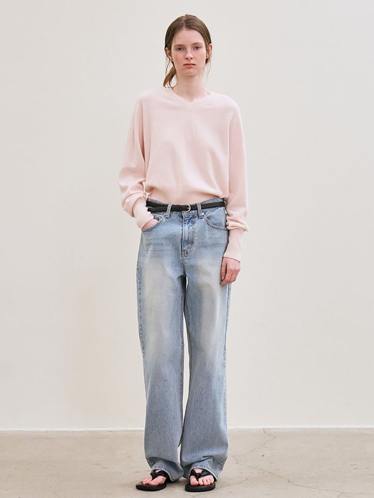르(LE) straight-fit denim pants (light blue)
