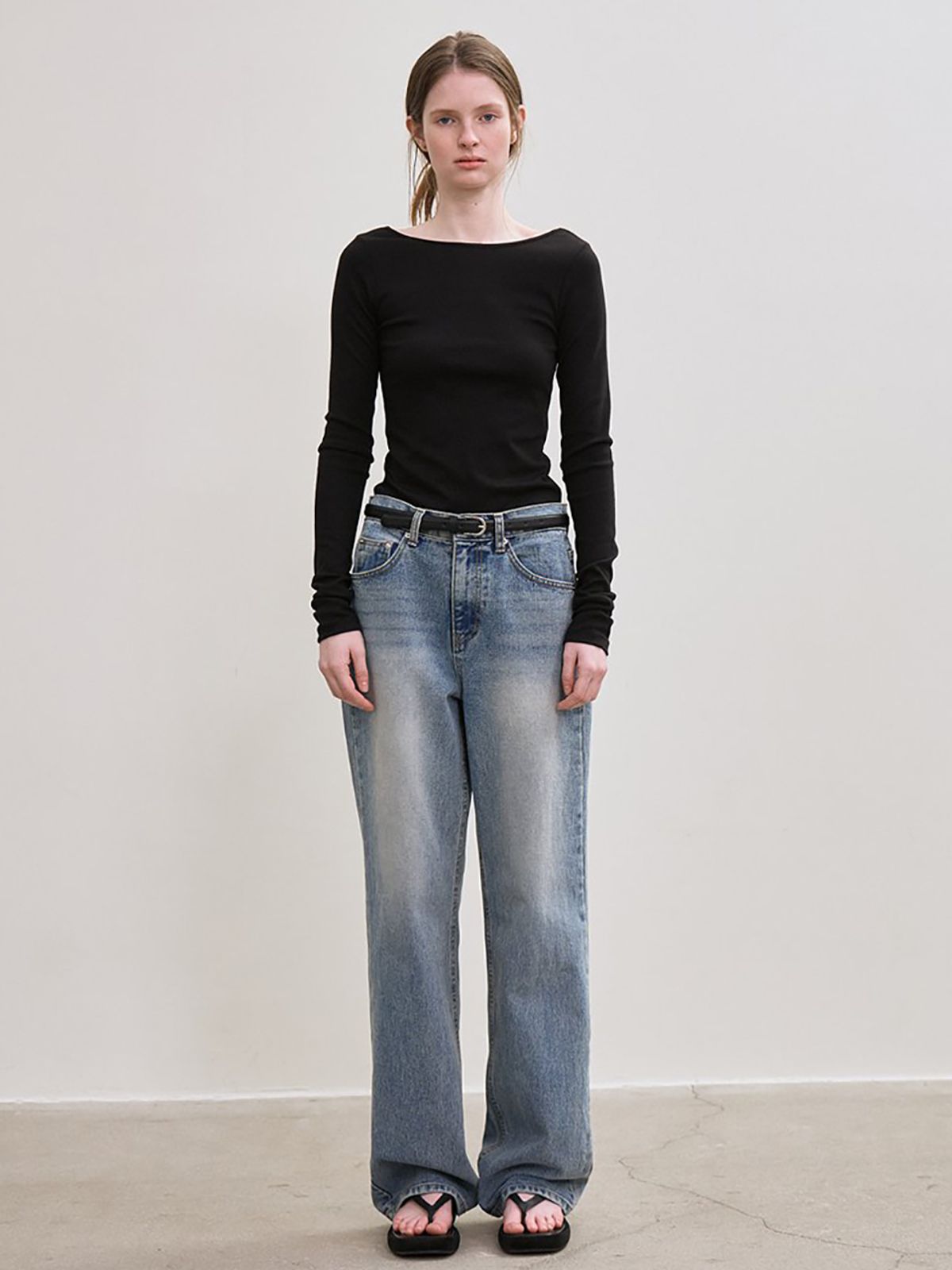 르(LE) straight-fit denim pants (sky blue)
