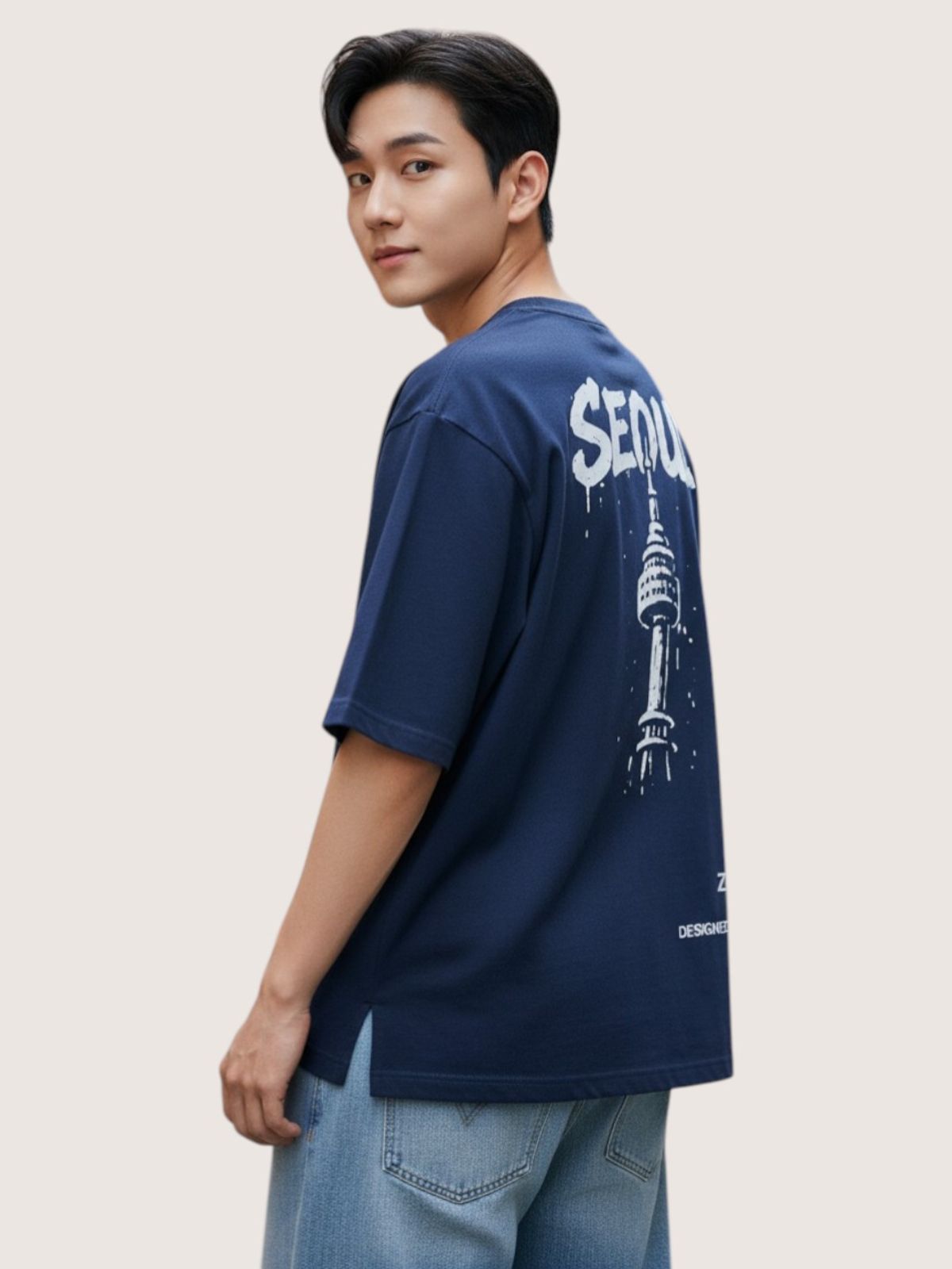 지블랙(ZBLACK) 패션위크 시티 서울 7부 티셔츠(NAVY)