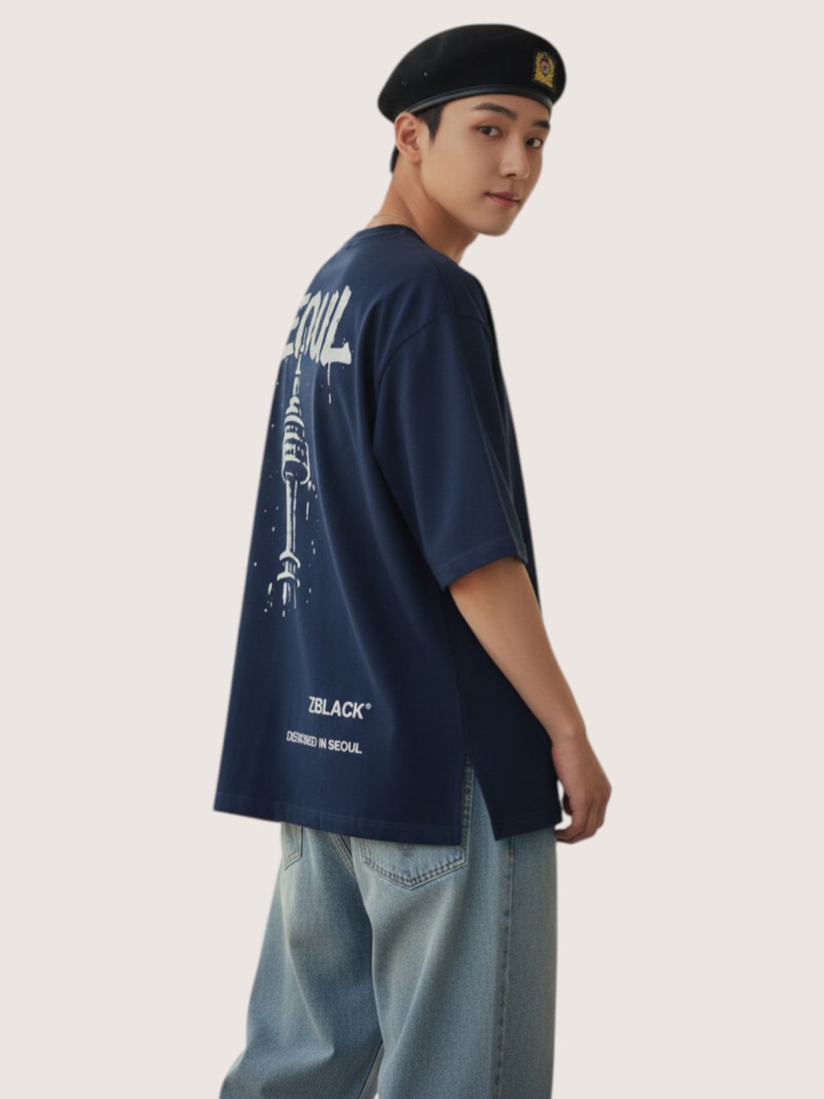 지블랙(ZBLACK) 패션위크 시티 서울 7부 티셔츠(NAVY)