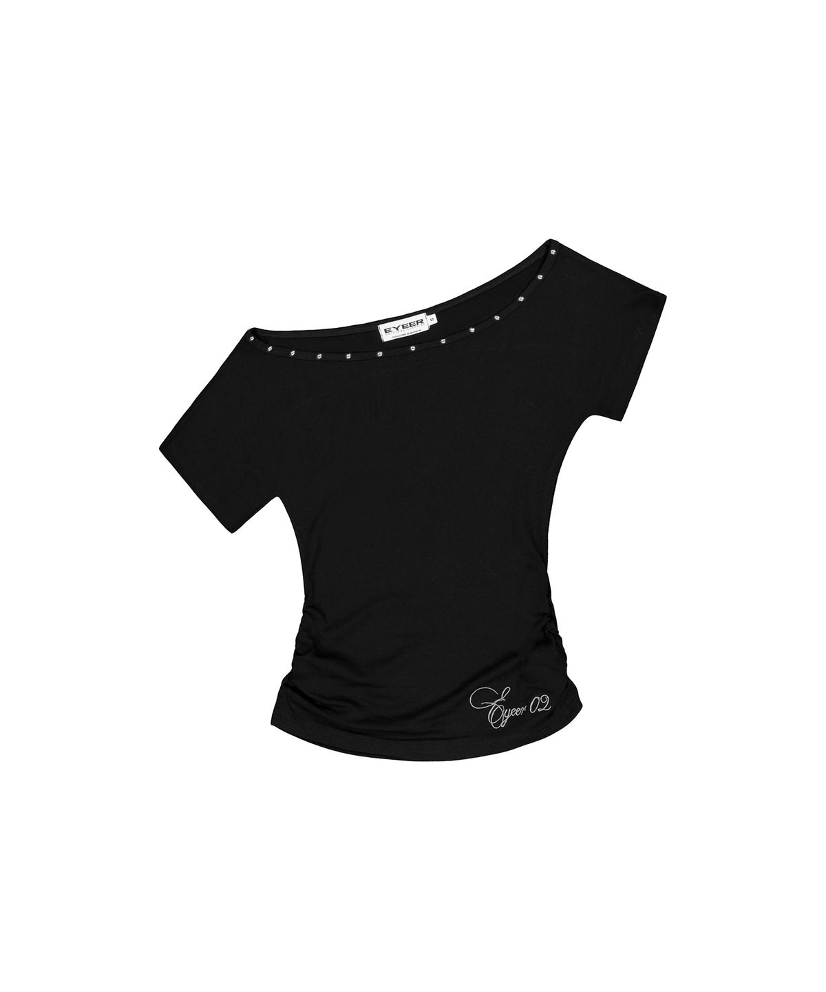 이와이이알(EYEER) Hotfix One Shoulder Short Sleeve Top - Black