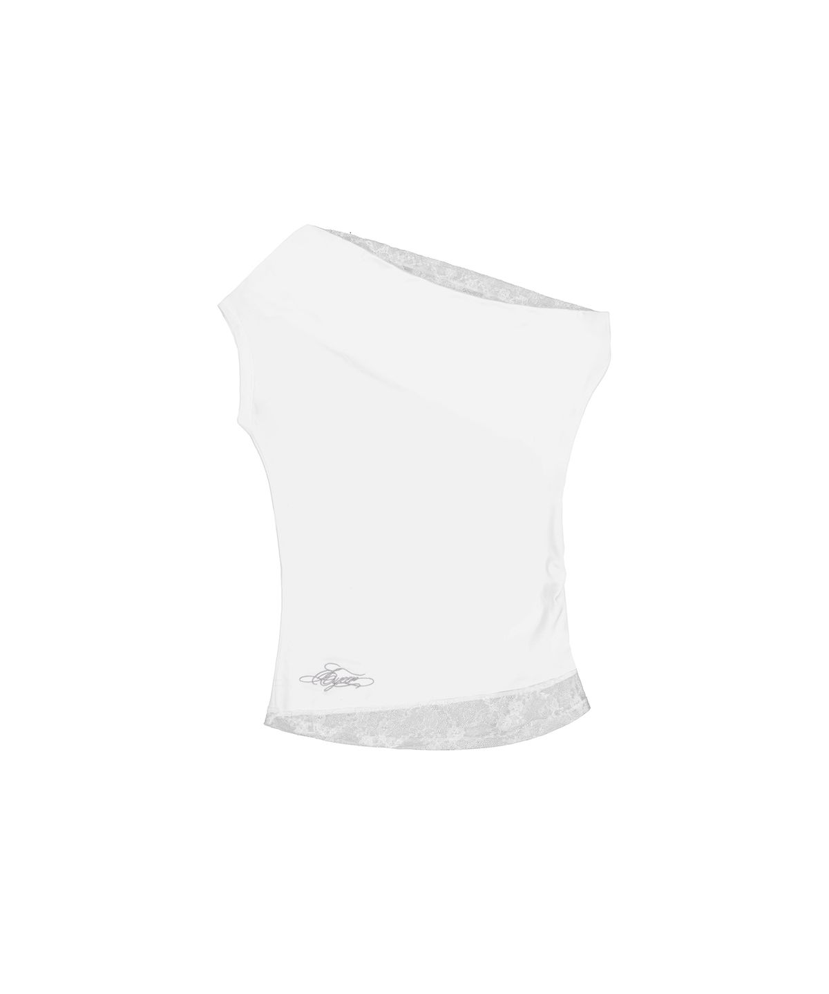 이와이이알(EYEER) Lace Layerd One Shoulder Short Sleeve Top - White