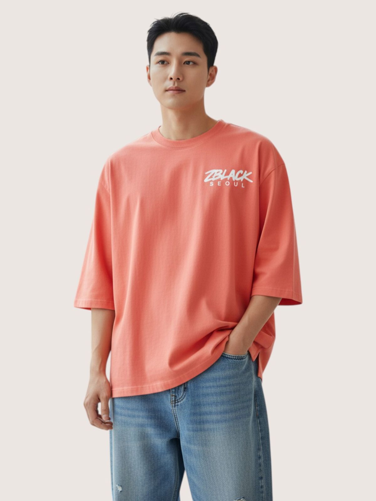 지블랙(ZBLACK) 패션위크 시티 서울 7부 티셔츠(CORAL)