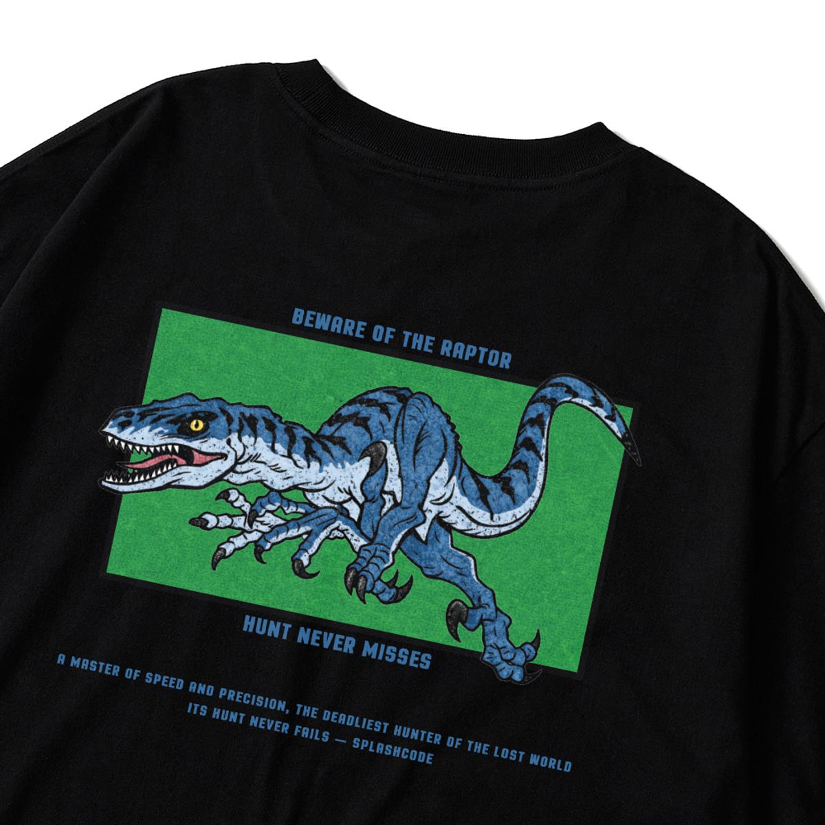 스플래시코드(SPLASHCODE) 반팔 티셔츠 블랙 - 랩터(Beware of The Raptor)