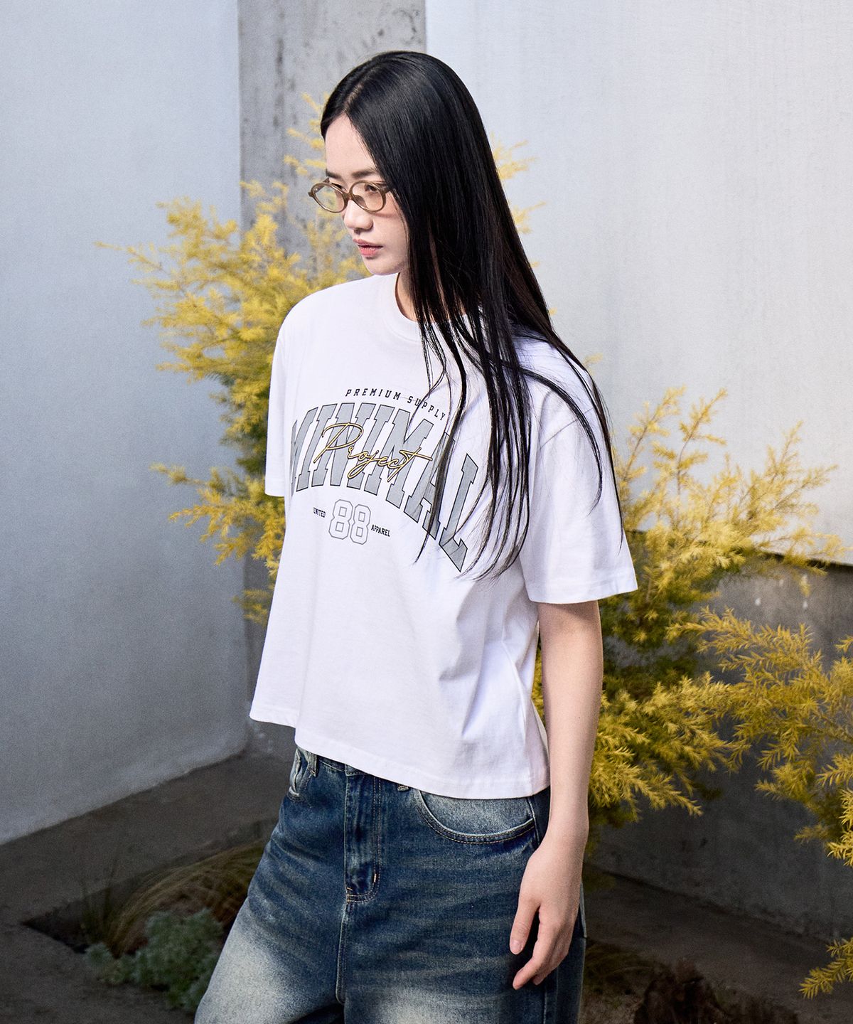 미니멀프로젝트(MINIMALPROJECT) 88 아치 로고 오버핏 반팔티셔츠 MST150C [WHITE]