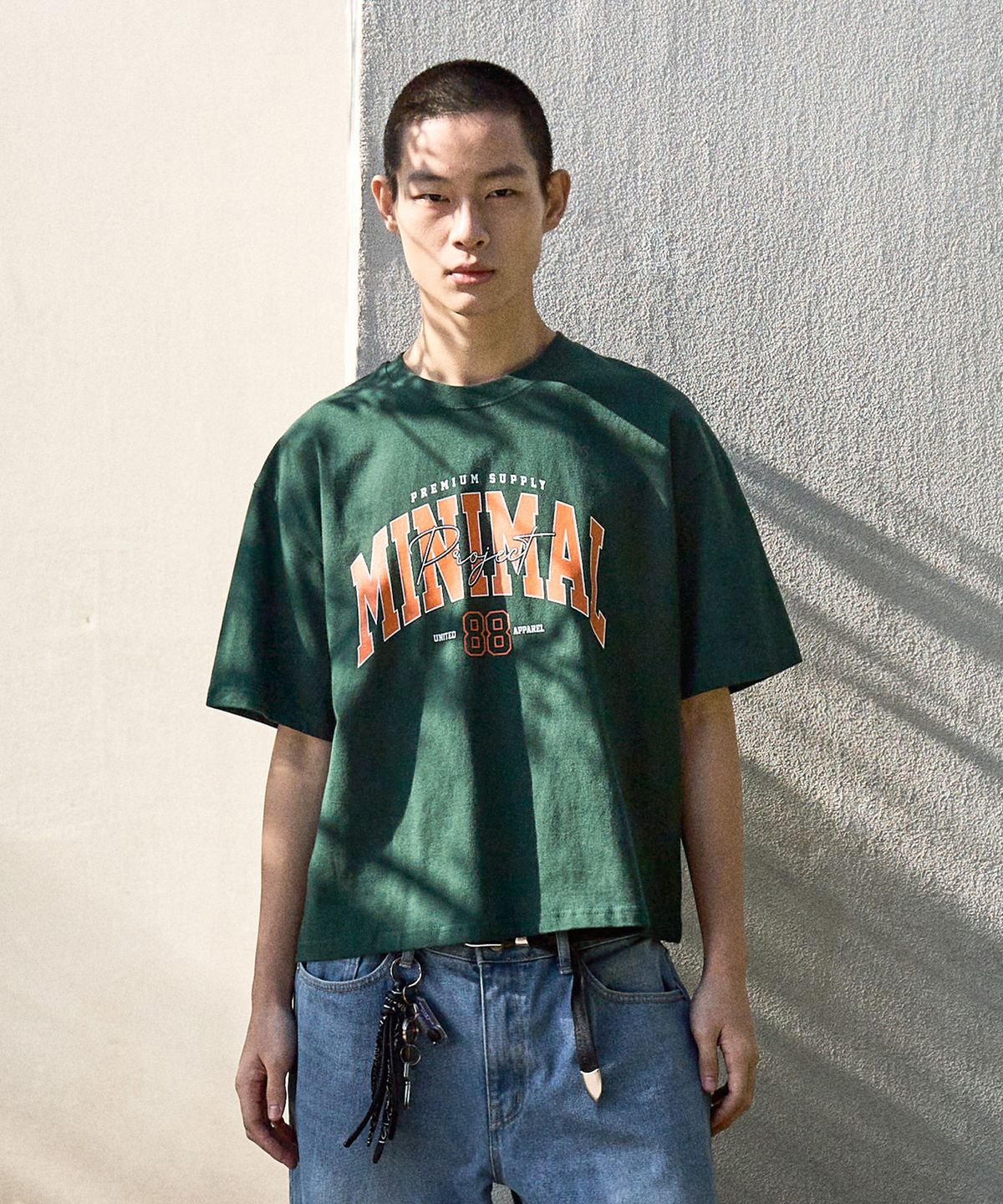 미니멀프로젝트(MINIMALPROJECT) 88 아치 로고 오버핏 반팔티셔츠 MST150C [GREEN]