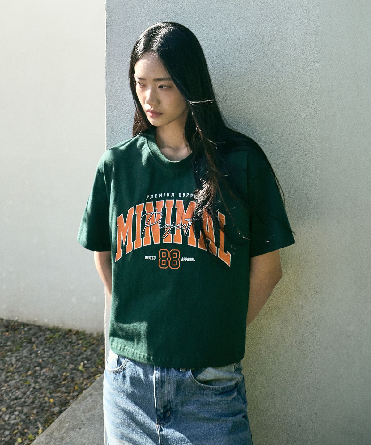 미니멀프로젝트(MINIMALPROJECT) 88 아치 로고 오버핏 반팔티셔츠 MST150C [GREEN]