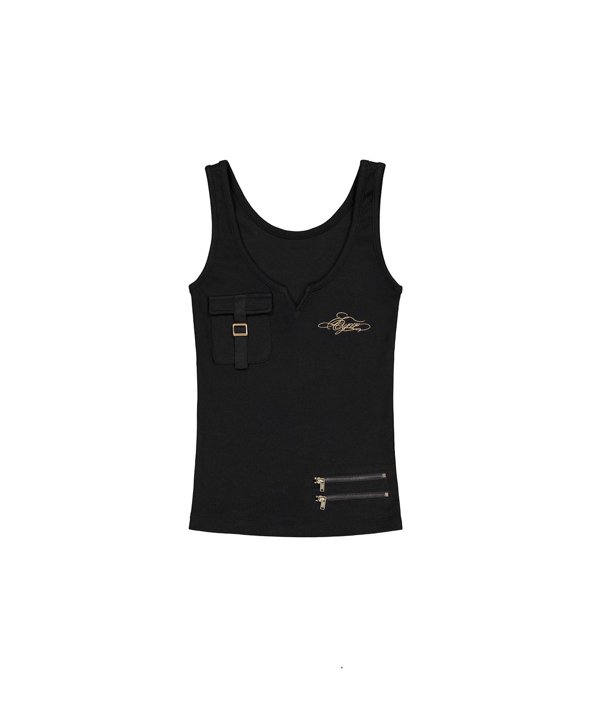 이와이이알(EYEER) Script Logo Zipper Ribbed Sleeveless - Black