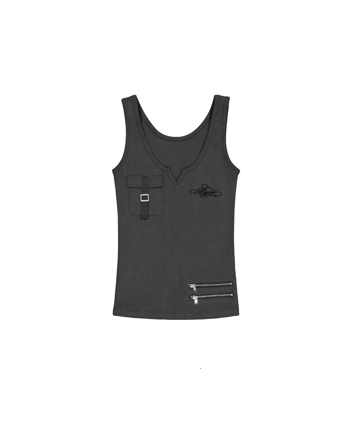 이와이이알(EYEER) Script Logo Zipper Ribbed Sleeveless - Charcoal