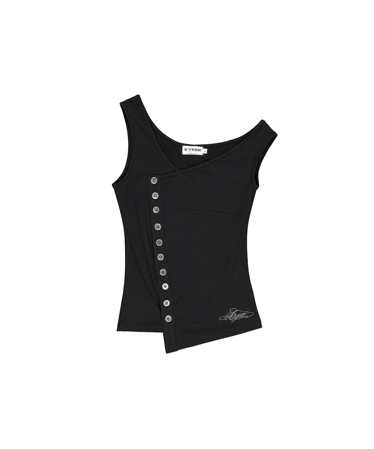 이와이이알(EYEER) Script Logo Button One Shoulder Sleeveless - Black