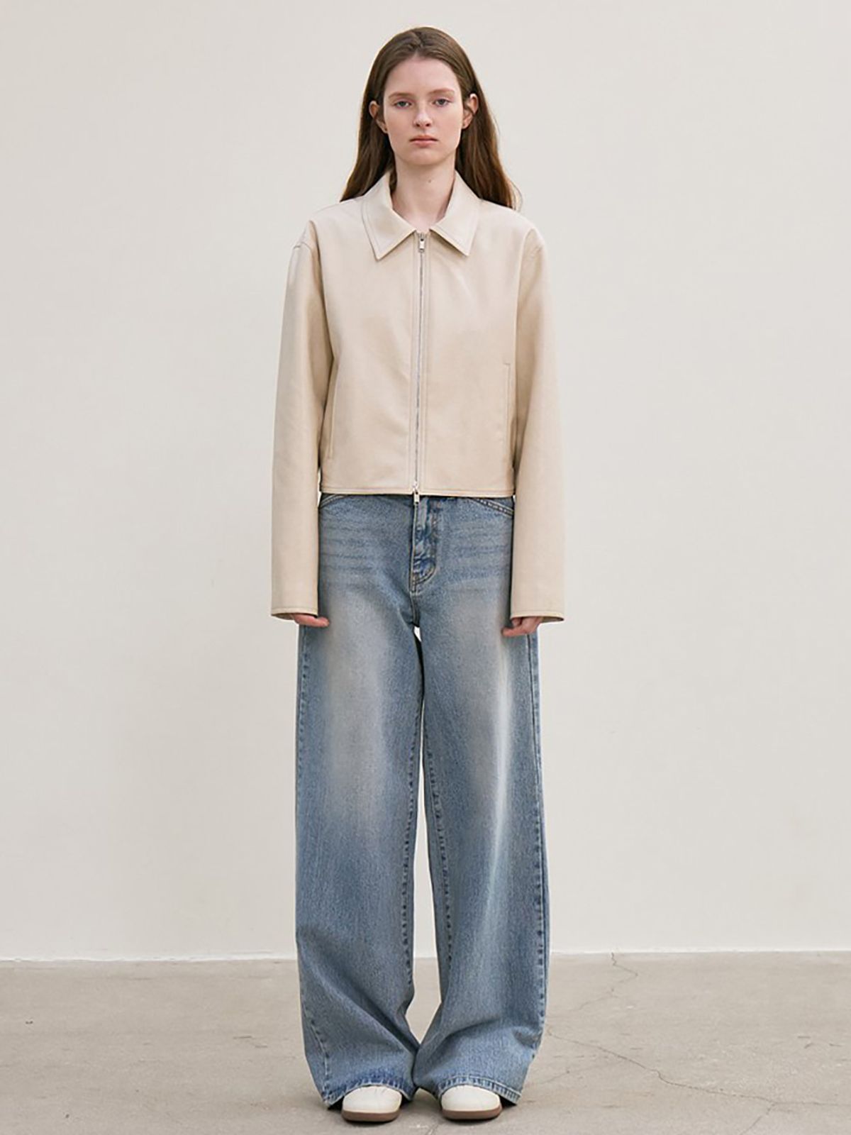 르(LE) faux leather minimal jacket (ecru)